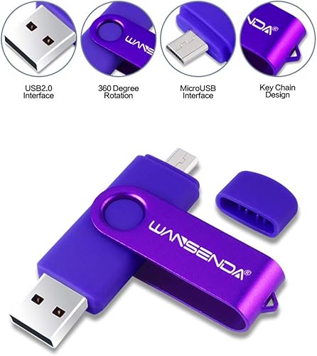 Miniatura 2 de WANSENDA OTG - Unidad flash micro USB 2 en 1 de 16 GB, 32 GB, 64 GB, 128 GB, 256 G, USB, para dispositivos Android, PC, tableta, Mac (64 GB, morado)