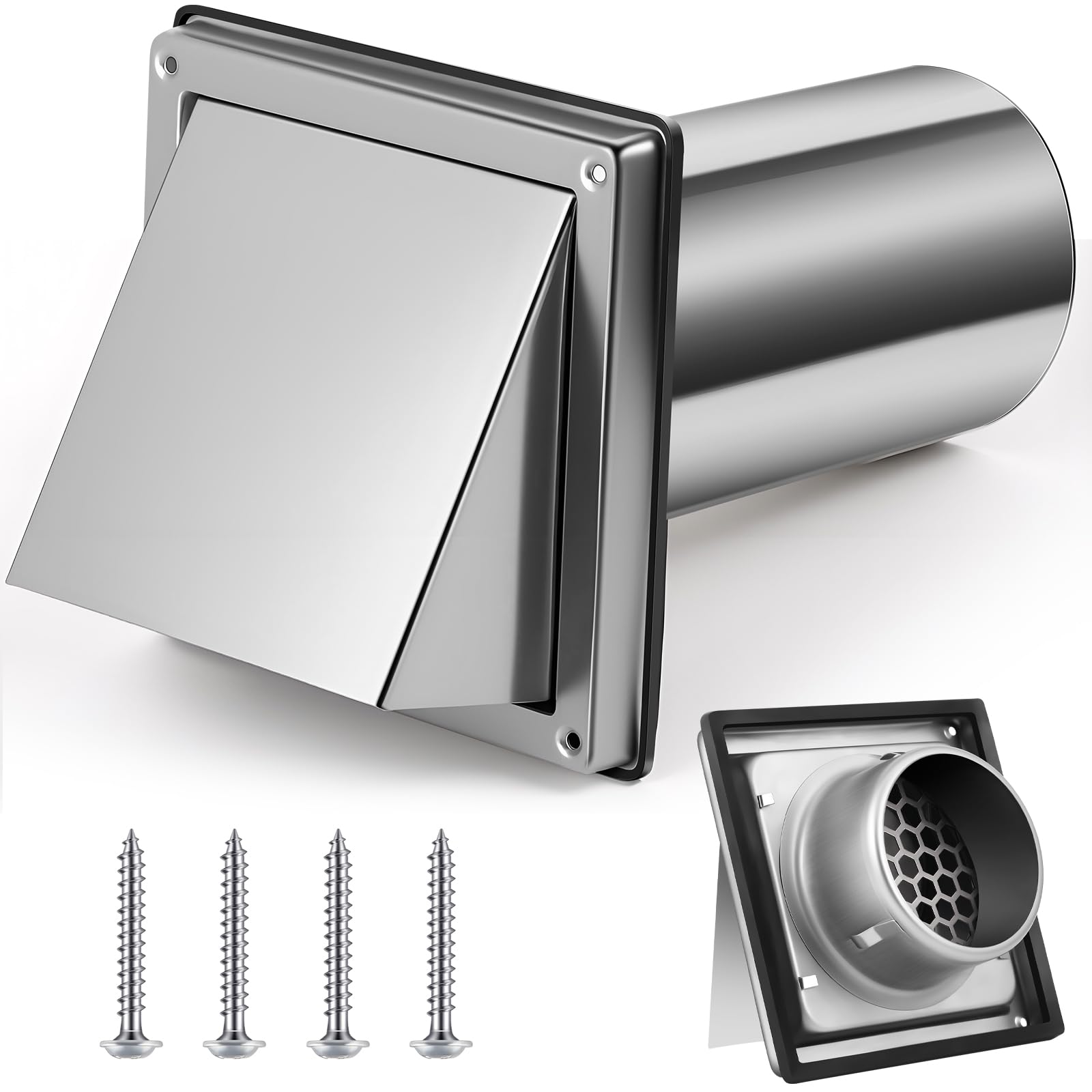 Housse de ventilation extérieure en acier inoxydable 10,2 cm avec protection murale