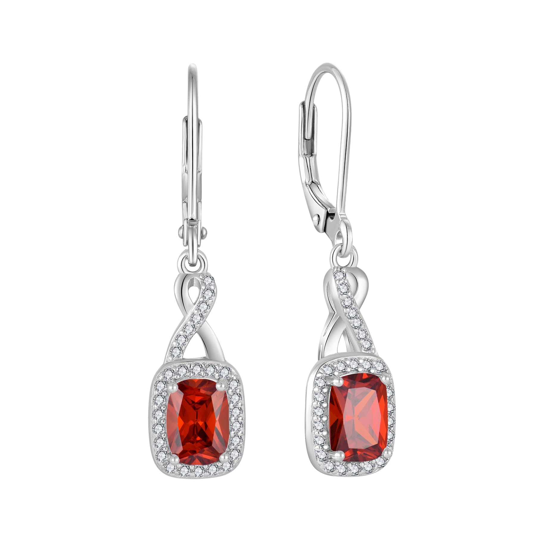 FJ Unendlichkeit Hängend Ohrringe Damen 925 Sterling Silber Prinzessschliff Quadrat Ohrringe Geburtsstein Schmuck Geschenke für Frauen