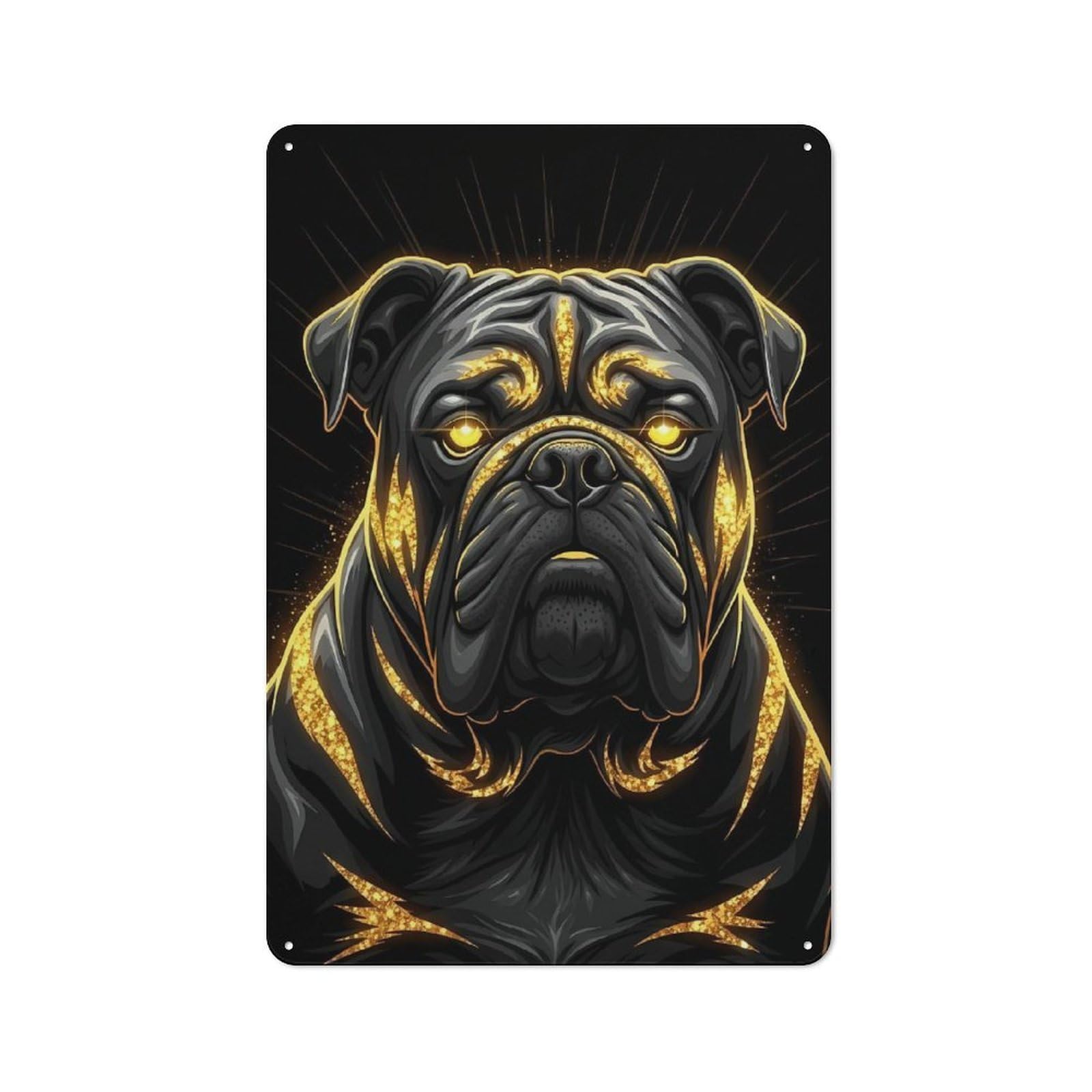 Junmoney Style-17 Golden Bulldog Portrait On Black Background Rustic Tin Sign 30X20cm For Hallway Wall, For Home Decor Fans Who Collect Metal Signs