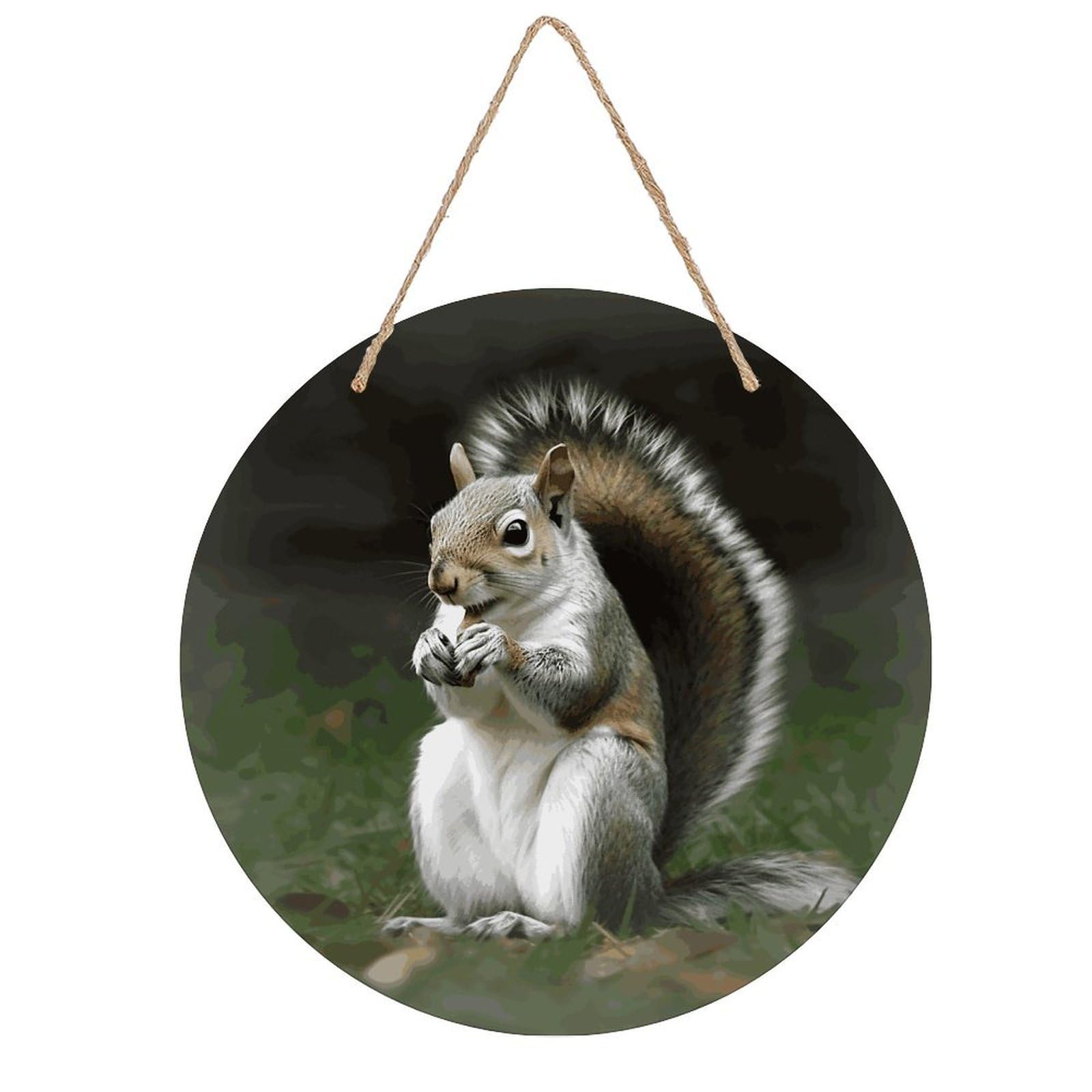 FekiLoot Squirrel Wall Art Decor Rustic Welcome Sign Round Wood Hanging Sign Decoration Wood Plaque Door Hanger Wooden Signs Wall Hanging Decor Housewarming Gift for Home Outdoor Indoor