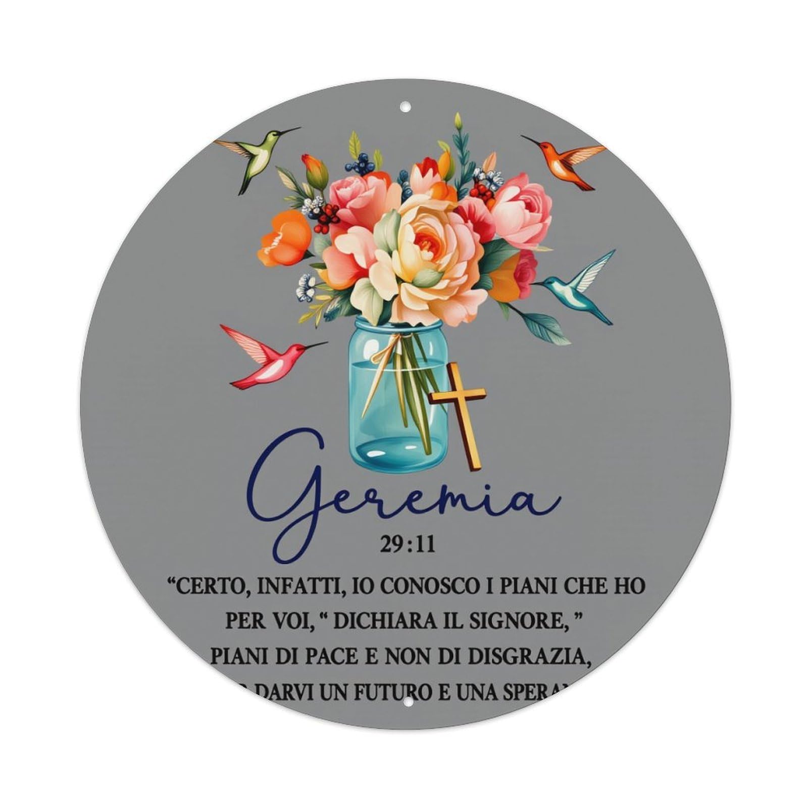 Floral Arrangement With Birds And Cross In Jar Round Vintage Tin Sign,Retro Wall Art,Metal Poster for Home, Bar, Garage, Cafe, Rustic Indoor & Outdoor Decor, 8x8 Inches