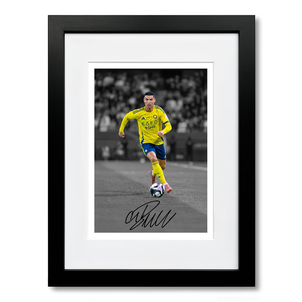 Cristiano Ronaldo Al Nassr Signed Photo Poster Print Picture Display Framed Autograph Memorabilia Gift Portugal (A4 Black Framed & Mounted)