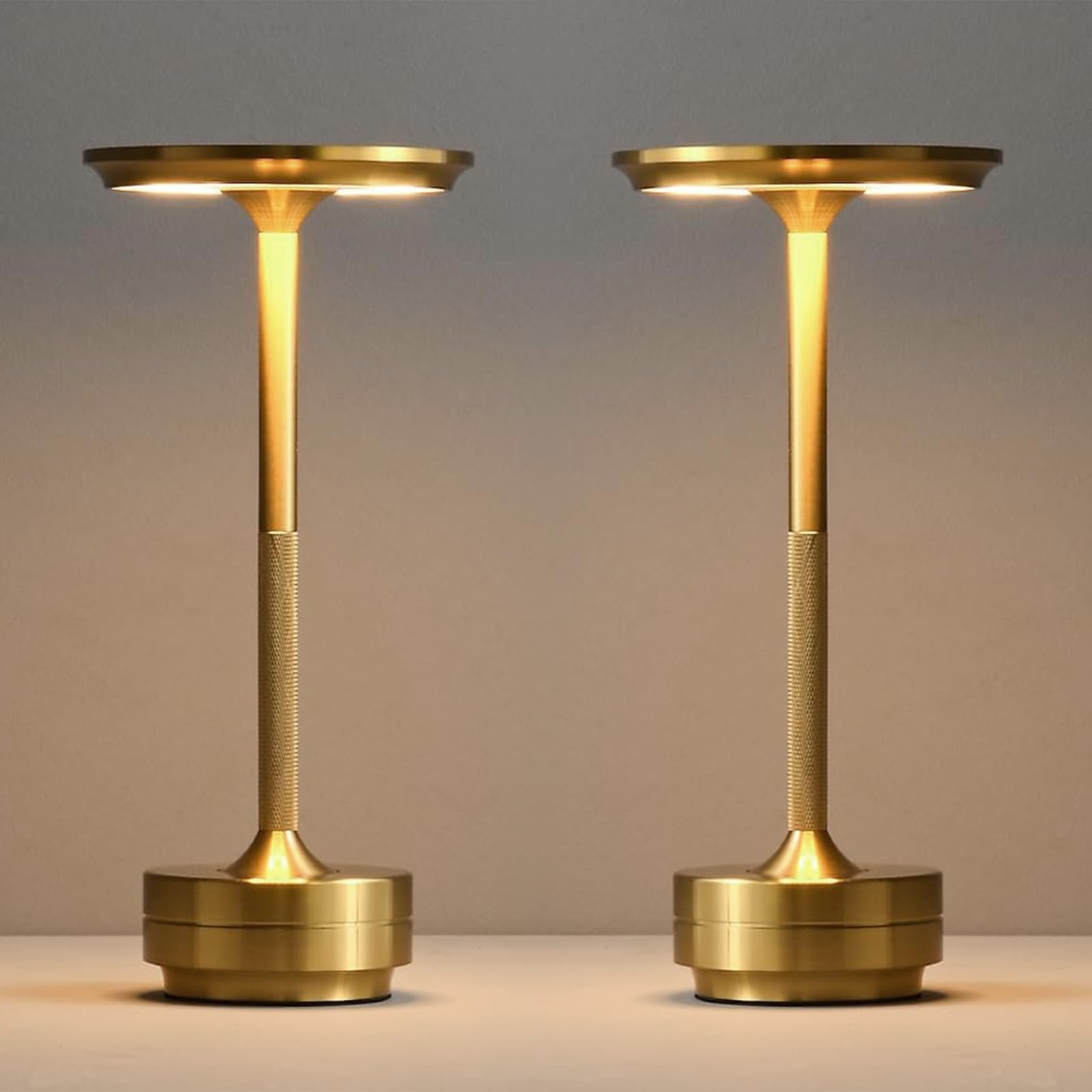 Rechargeable Cordless Table Lamp - 5200mAh LED Desk lamp with USB-C Charging, 3-Color Stepless Dimming, IPX4 Waterproof, Memory Function,Cordless lamp,for Bedroom/Outdoor/Dining/Patio(2 Pack Gold)