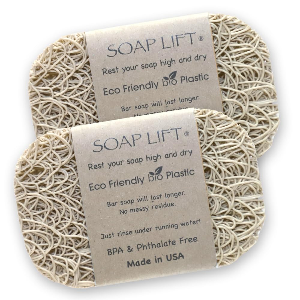 Soap Lift Soap Bar Holder - Flexible Shower Tray with Self-Draining Design - Soap Saver Made of BPA-Free Bioplastic - Handmade Soap Lift for Dishes, Shower & Bathroom Sink - 2-Pack (Bone Color)