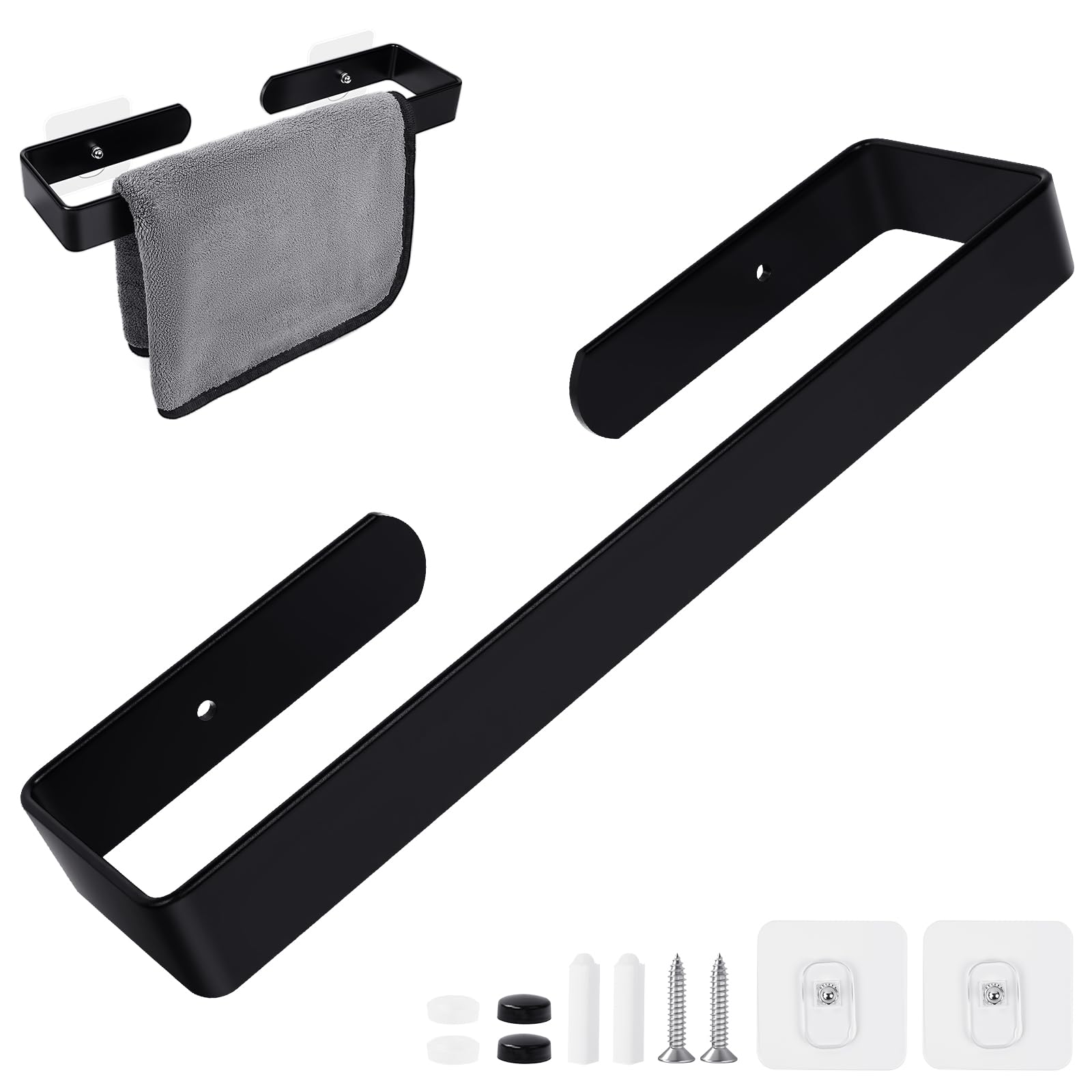 Portasciugamani Bagno Nero, Impermeabile, Antiruggine, Resistente all'Olio, Bagno Portasciugamani 30CM in Alluminio con Materiali di Installazione Inclusi, 2 Metodi di Installazione