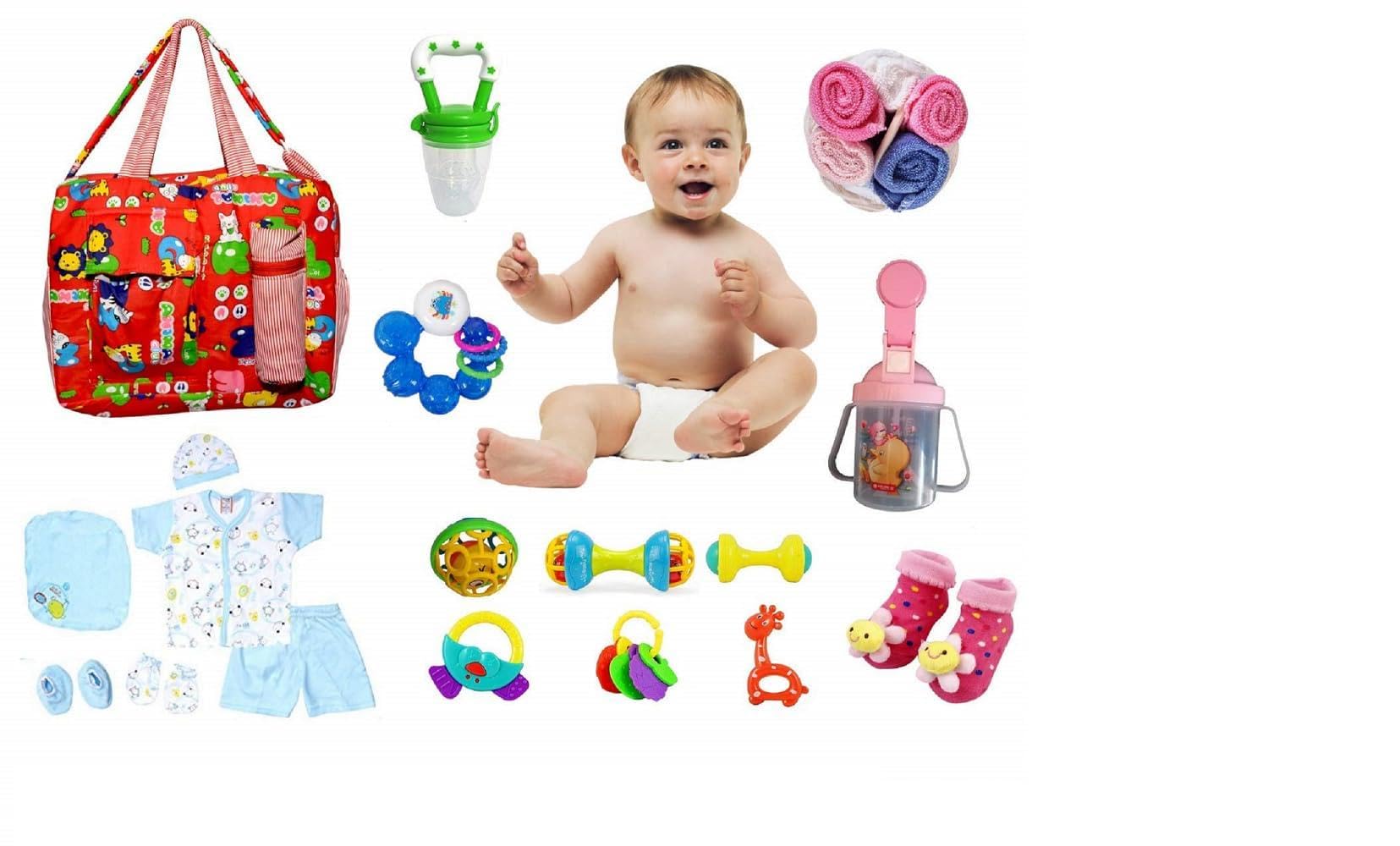 Unique Ideas New Born Baby Set for Baby Clothes, Feeding, Bag and Toys (23 Pieces Pack, 0-6 Month)-image-17