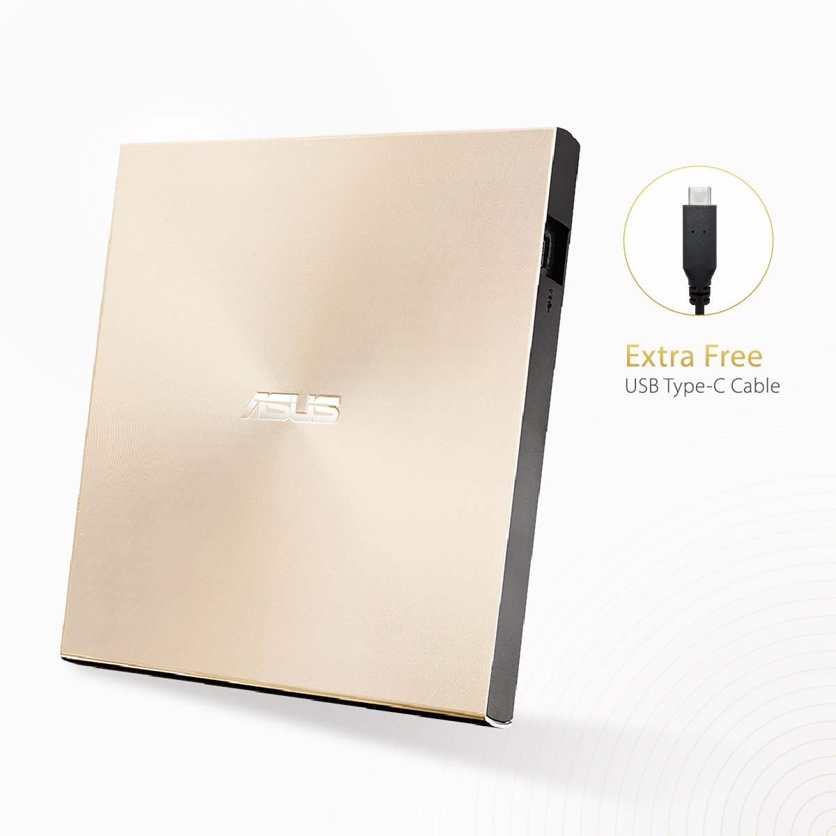 ASUS ZenDrive U9M Or (SDRW-08U9M-U) – Graveur DVD x8 ultra-compact, M-Disc supporté pour un stockage assuré pendant 1000 ans, compatible avec USB 3.0 Type-C & Type-A pour Windows & Mac OS