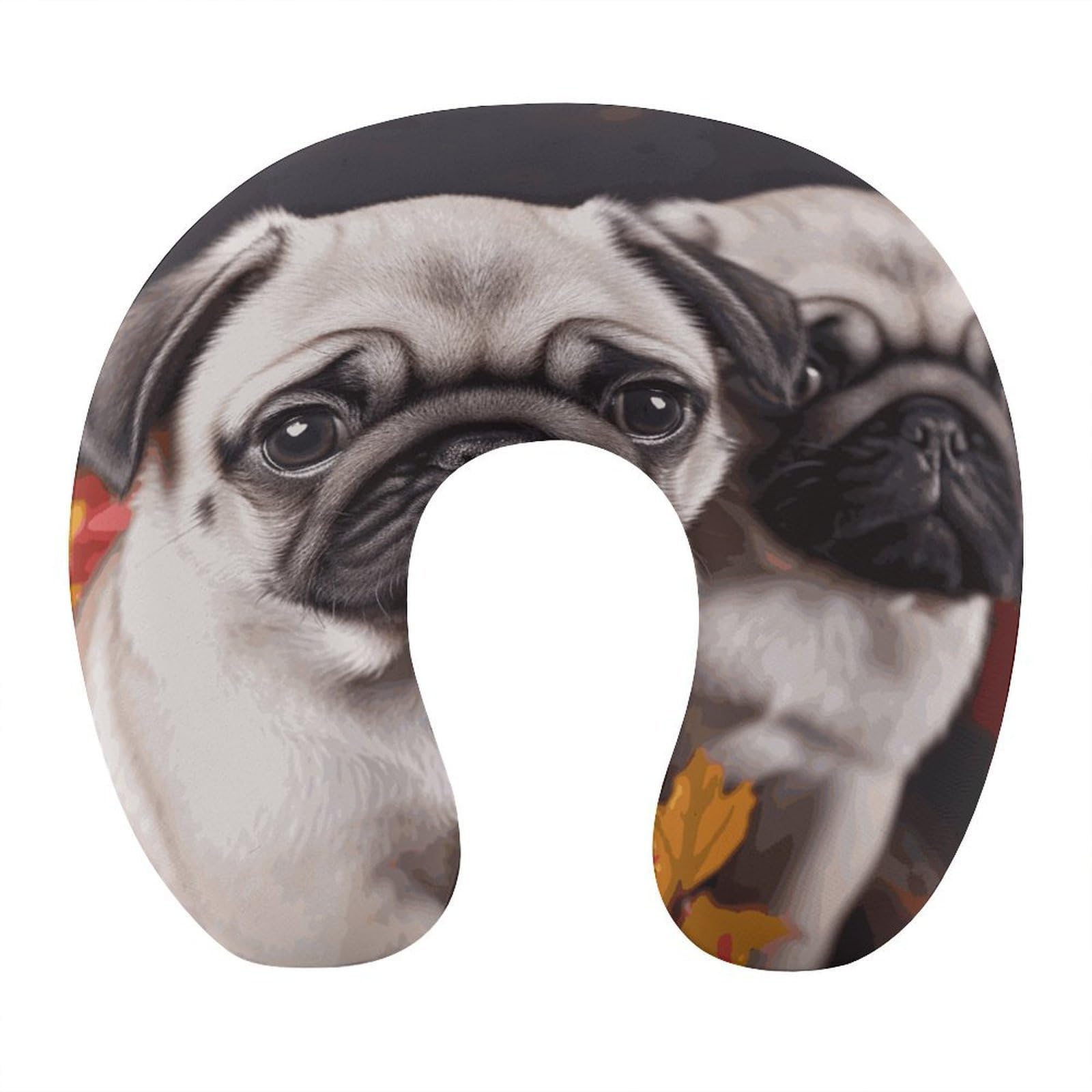 FekiLoot Puppys Pug Travel Pillow U Shaped Neck Pillow Comfortable Memory Foam Pillow Portable Soft Headrest Lightweight Neck and Head Support for Planes Trains Self-Driving Cars
