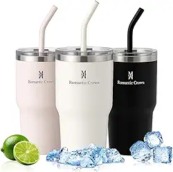 Romantic Crown Copo Térmico com Aço inoxidável Canudo e Tampa 591ml, Copos Garrafas Termico para viagem isolamento a vácuo,Caneca Termica Cafe,Água,Chá,Presente,Fitness (Creme-591ml)