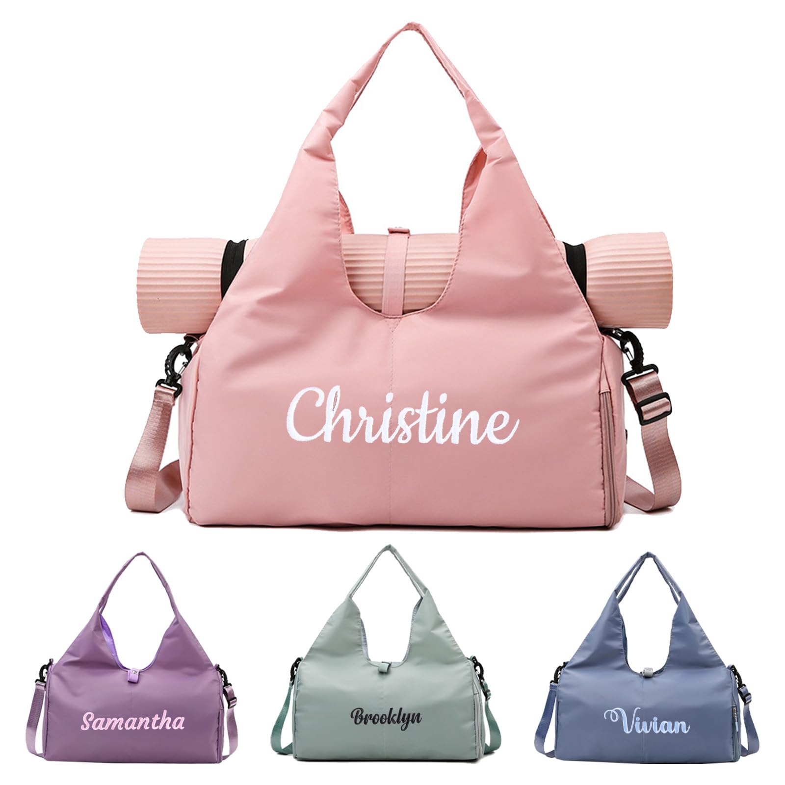 Personalized Sport Gym Bags with Yoga Mat Compartment, Custom Embroidered Name Duffle Bag with Shoe Compartment, Cheerleading Gymnastics Dance Ballet