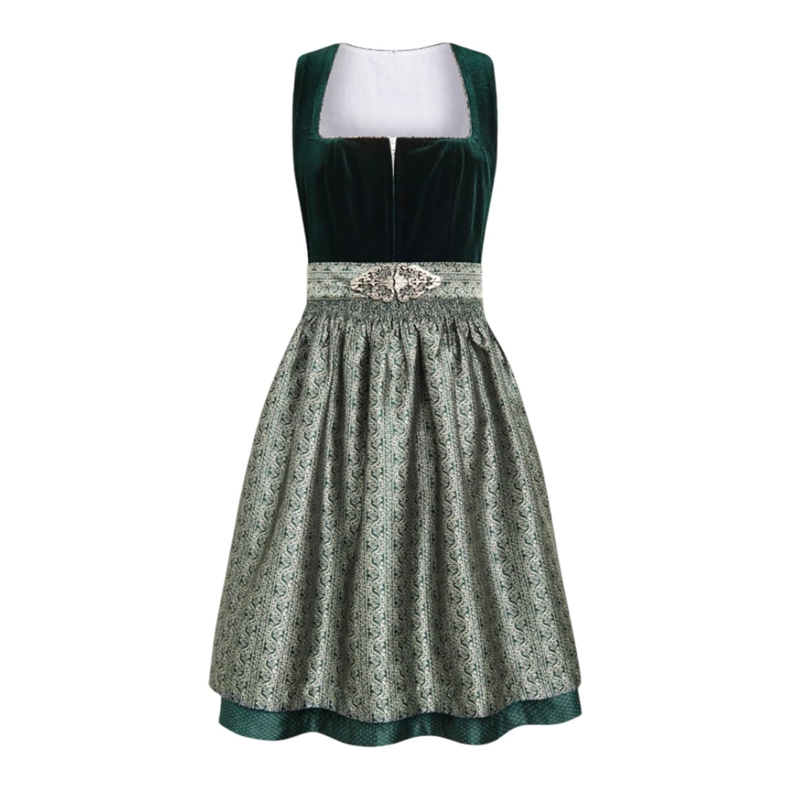 Generisch 2025 Dirndl Kleid Damen Midi/Lang – Schleife & Schürze, Trachtenkleid mit Schnürung, Spitze-Detail Blumenmuster – Oktoberfest Bierfest Wiesn Trachten Dress