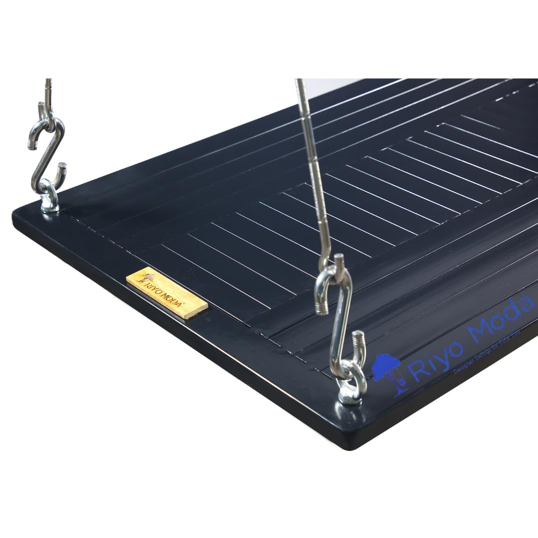 Epa by Riyo Moda Mild Steel Black Powder Coated Two Seater Swing Set for Indoor and Balcony Includes Stainless Steel Accessories