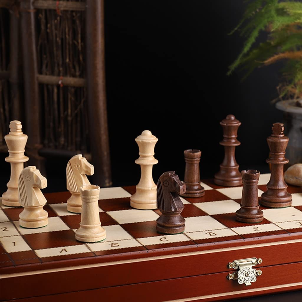 ZAW Schach Magnetische Schach Set Hochwertiges, hölzernes Schachbrett mit faltender Metallschloss Aufbewahrungsbox, Familienklassiker Schachspiel Geschenk Chess (Color : Weighted Pieces)