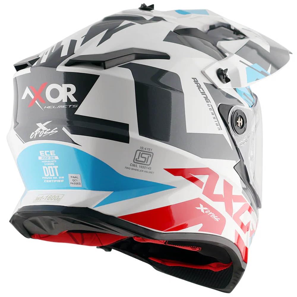 AXOR X-Cross Dual Designed X1 Azul Rojo - Casco de Moto Trail Adventure, Off Road con Visor Solar Homologado ECE 22.06
