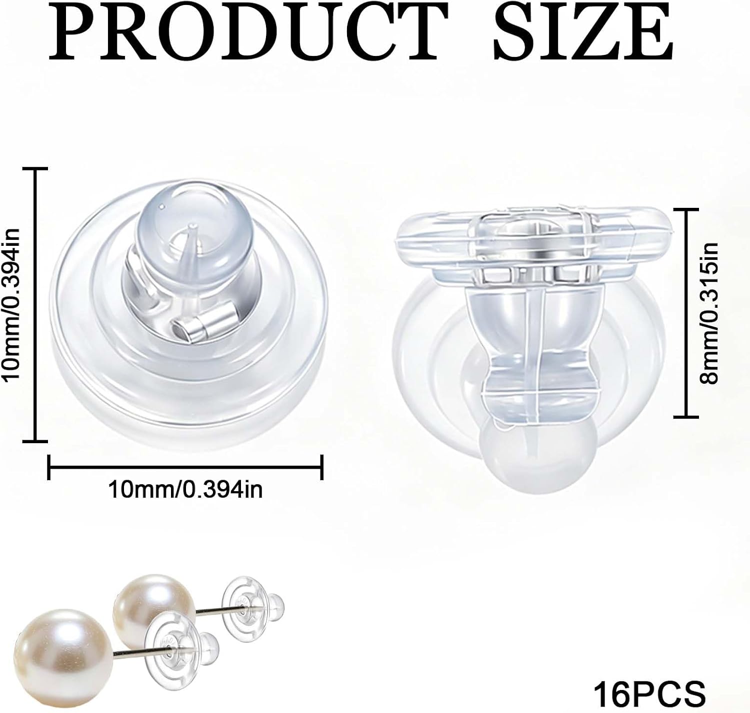 16PCS Earring Backs, 18K Platinum Secure Locking Design, Locking Secure Backs for Studs/Droopy Ears, No-Irritation Hypoallergenic Soft Clear for Women Men