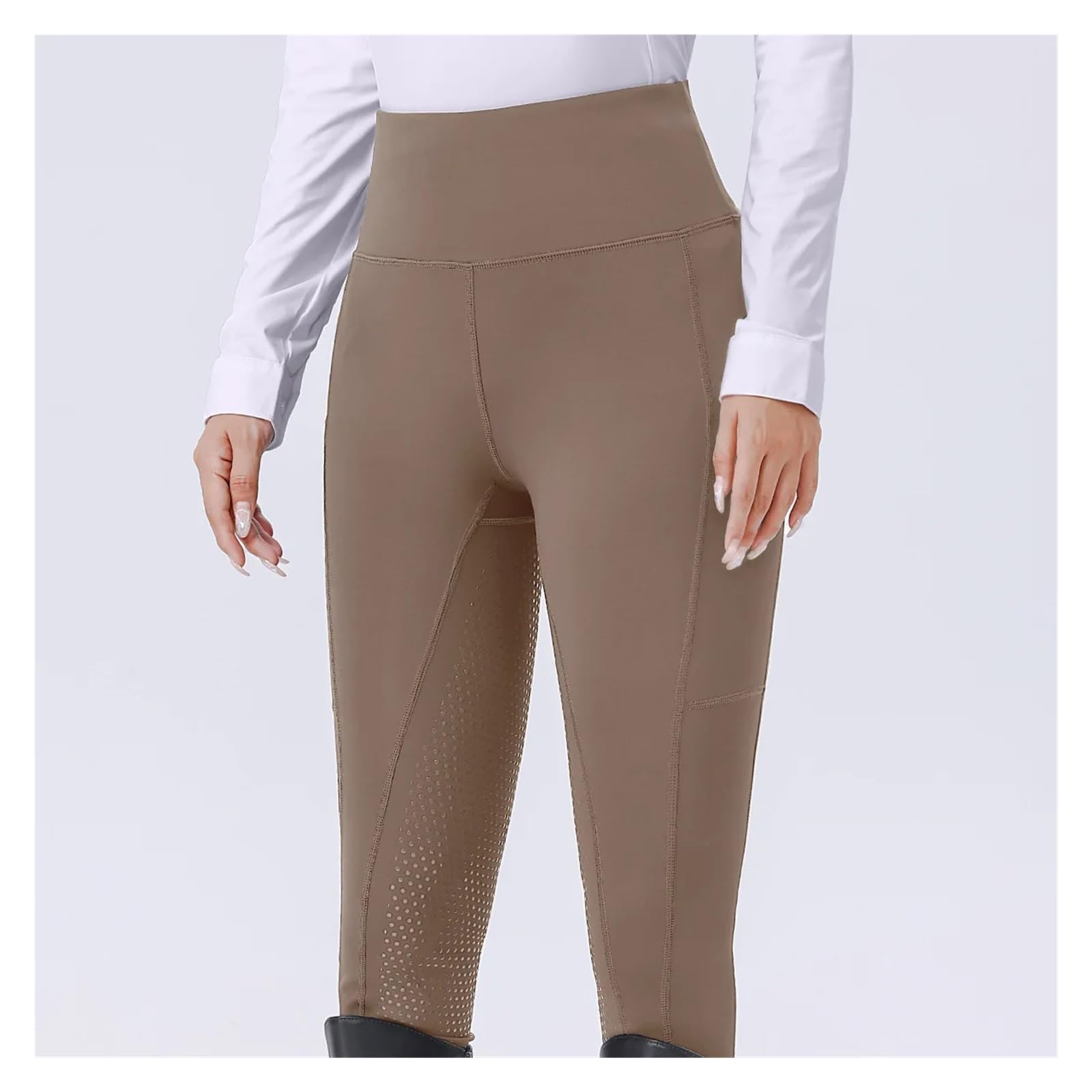 Pantaloni Equitazione Donna Pantaloni da Equitazione Donna, Aderenti, a Vita Alta, Elasticizzati, Antiscivolo, in Silicone, con Seduta Completa Leggins Equitazione Donna(Khaki Brown,XS(Old))