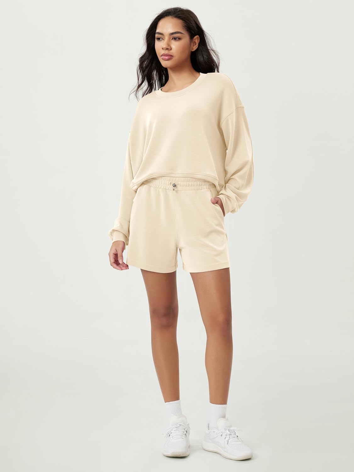 ODODOS Modal Soft Relaxed Shorts for Women Adjustable Shockcord High Waist Casual Shorts with Pockets - 4" / 6" Inseam - Image 3