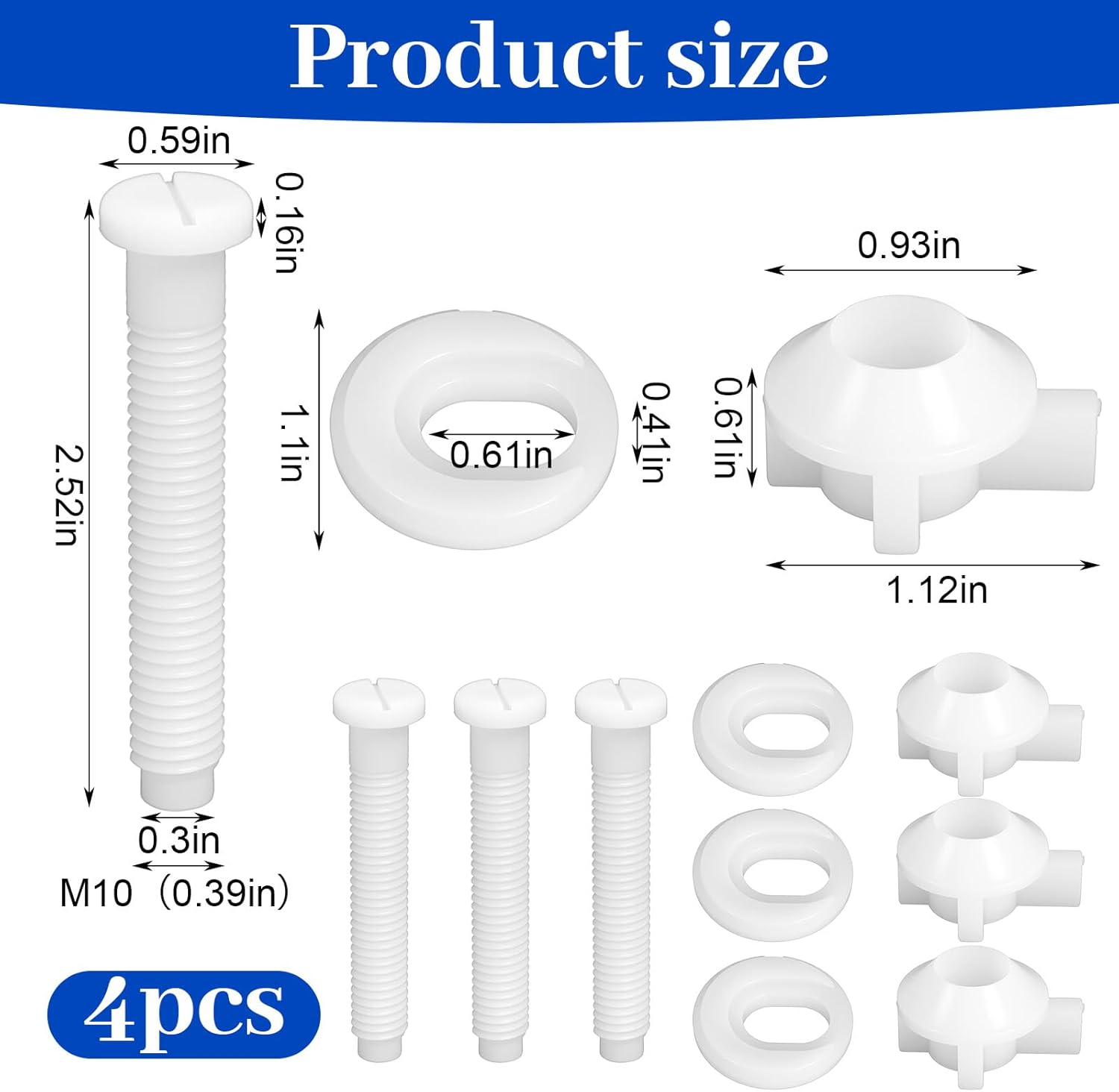 Molain 4 Pack Universal Plastic Toilet Seat Screws Replacement Kit, Toilets Seats Hinge Bolts Screw with Nuts Durable Toilets Nuts and Washers Parts Kit for Fixing The Top Seats