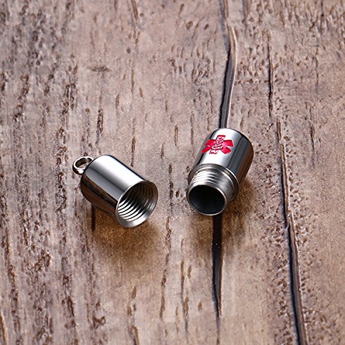 Flongo Fashion Pill Case Capsule Pendant Necklace Stainless Steel Mens Womens, 20 inch Chain, Cross Medicine Keepsake Pendant Necklace (Medical Alert Pill)4