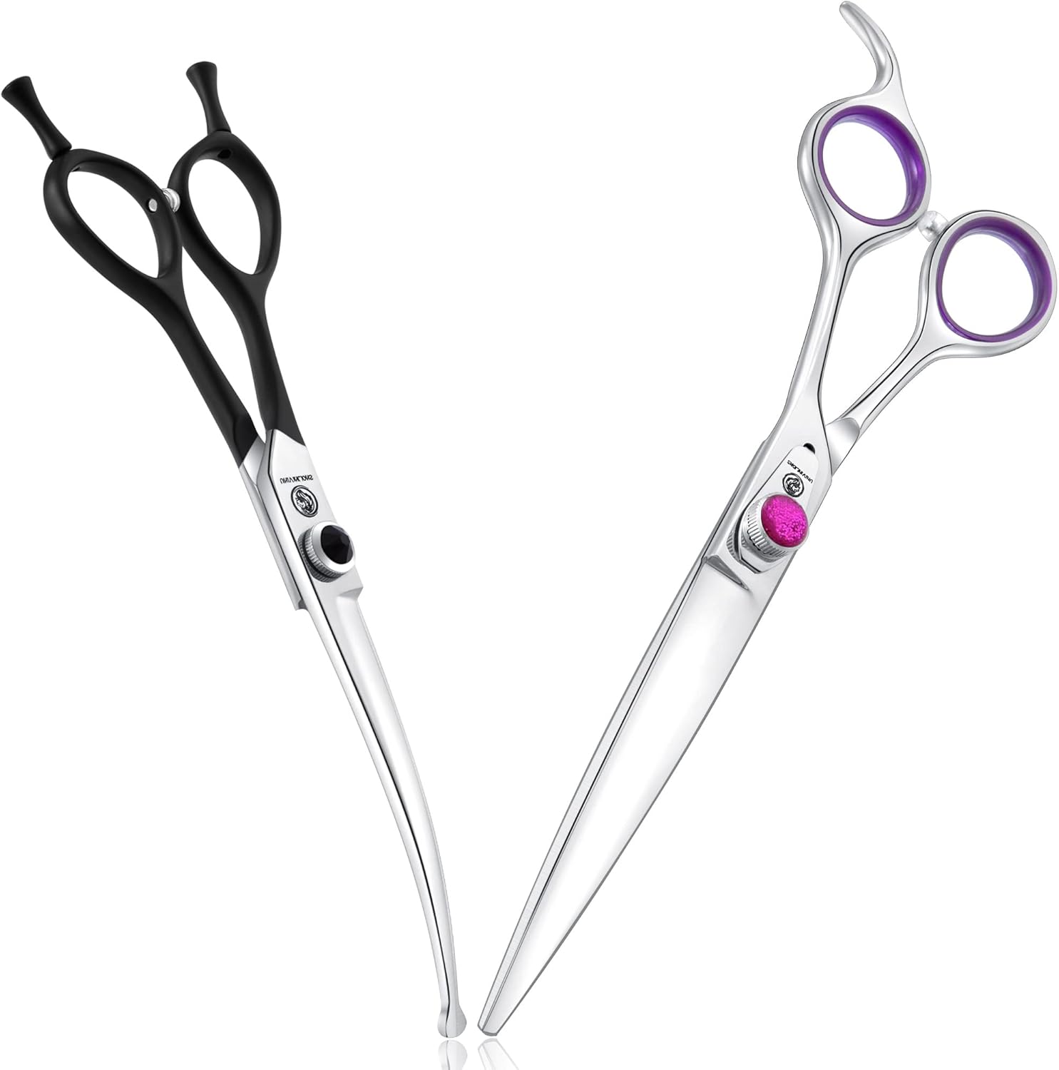 Dog Grooming Scissors Set 6.5 Inches Curved Black Round Tips Curved Dog Cutting