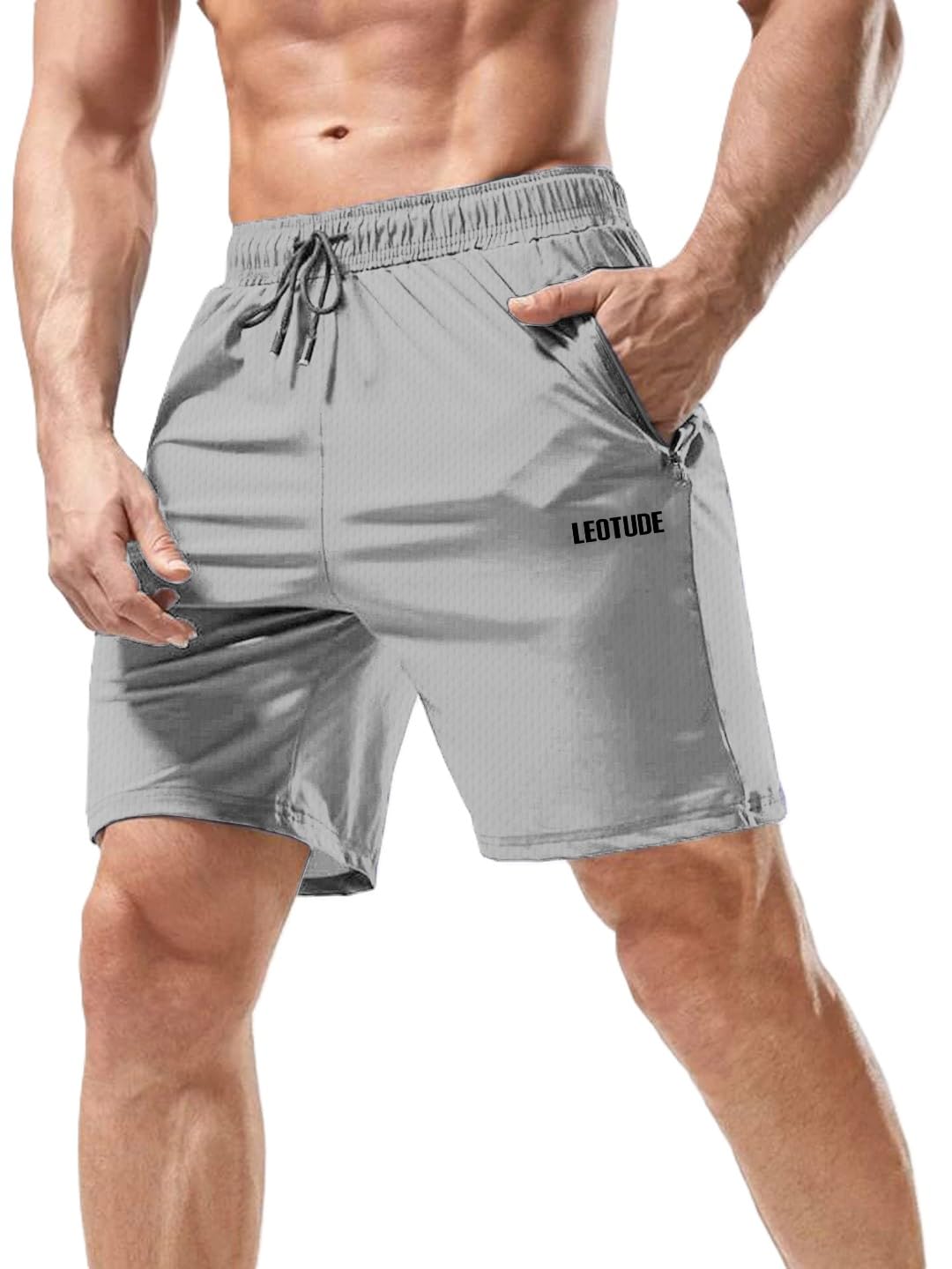 leotude Polysterblend Stylish & Breathable Athletic Move Freely Shorts for Men (Black)-picture-46