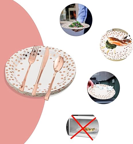 Miniatura 7 de Juego de 125 platos desechables de oro rosa para todas las ocasiones, para fiestas, 25 invitados