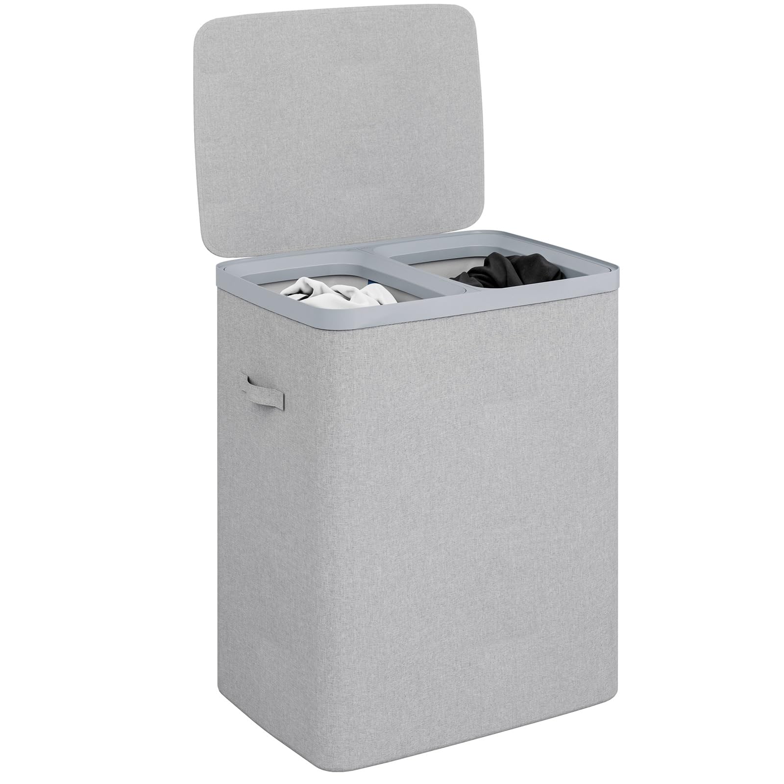 Gr8 Home Grey Large Rectangular Double Laundry Hamper Washing Basket With 2 Compartment Separation Liner Bags Removable Clothes Storage Bin Organiser Box Truck Chest With Lid