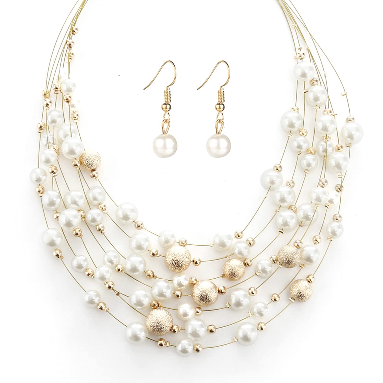 Peora Beads Studded Gold Plated Muti layer Necklace Earrings Set Fashion Stylish Jewellery Gift for Women (B0C3V4Z893) Amazon Price History, Amazon Price Tracker