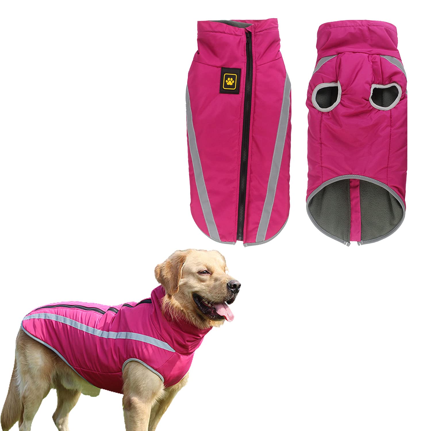 Tineer Abrigo Reflectante Engrosado para Perros para Perros medianos Grandes, Impermeable Viento Chaqueta para Mascotas, Chaleco Ropa para Exteriores vellón Suave Ropa para climas fríos (4XL, Rosado)