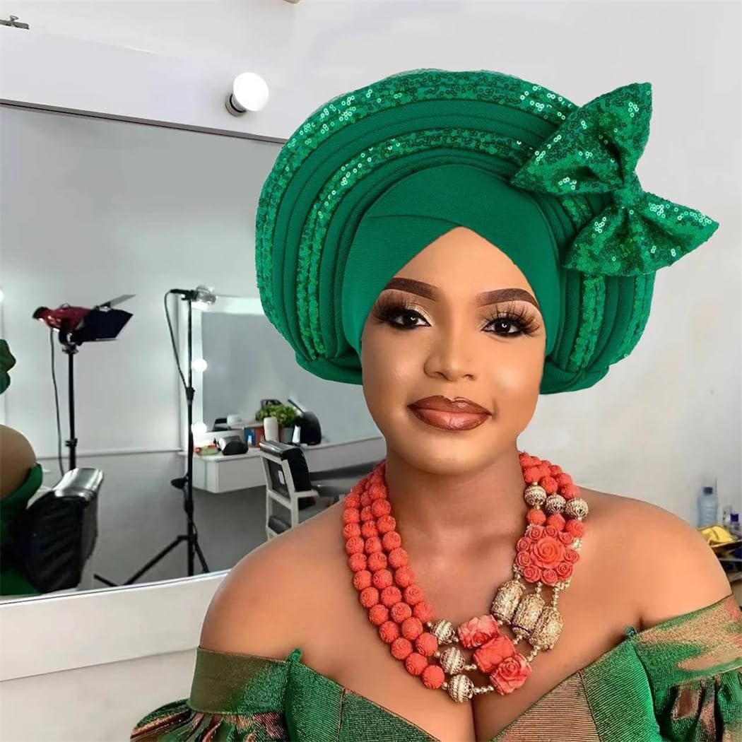 African Women's Head Wraps Nigeria Wedding Party Headgear Lady Turban Cap Sweet Bowtie Auto Gele Headtie