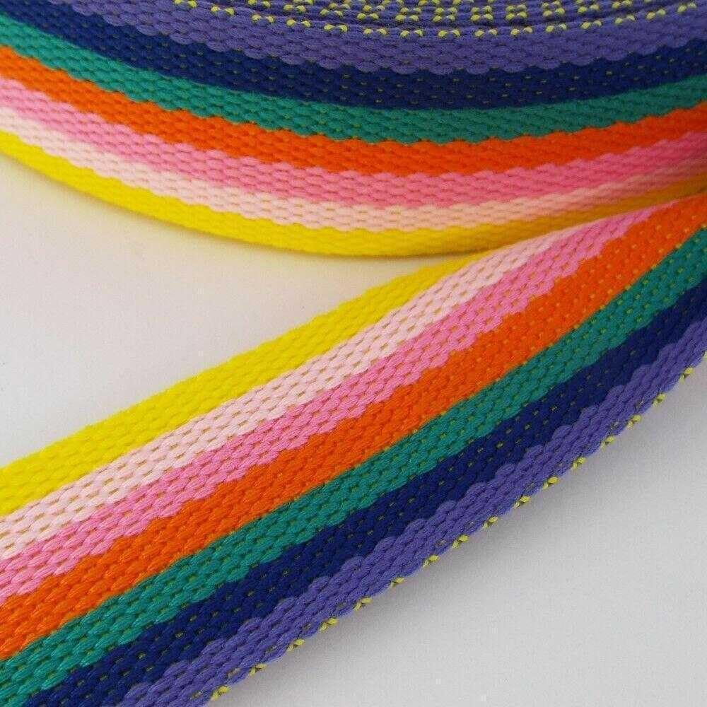 40mm Rainbow Webbing Stripe 397D, 002 Bright Rainbow, 1 Metre — image 1