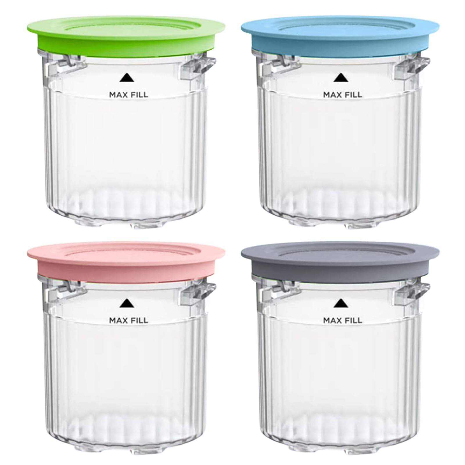 Yoakaiax Four Color Food Containers Ice Cream Cup Of 4 Pack 16Oz Pints Replacement, Bpa-Free Durable Color-Coded Lids Leak-Proof Ice Cream Containers For Ninja Creami Breeze Nc100/Nc200 (Four Color)