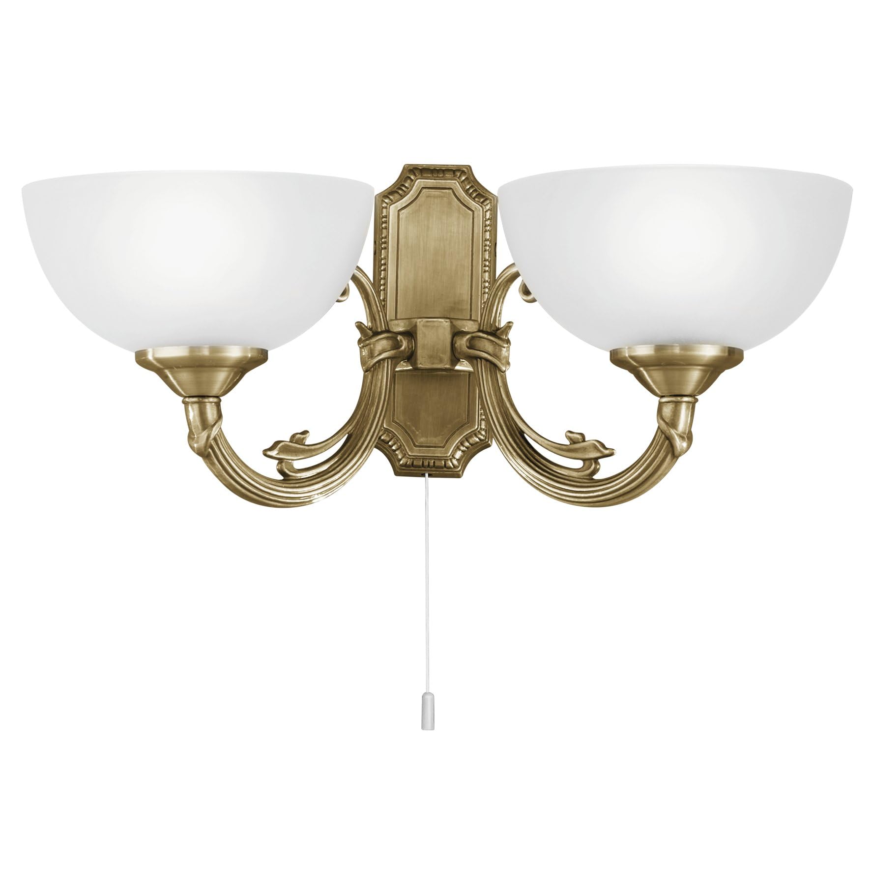 EGLO Savoy Wall Light 2-Bulb Wall Light Vintage Rustic Wall Light Interior Made of Cast Metal Satin Glass Living Room Lamp Hallway Lamp in Burnished White Lamp with Pull Switch E14 Socket