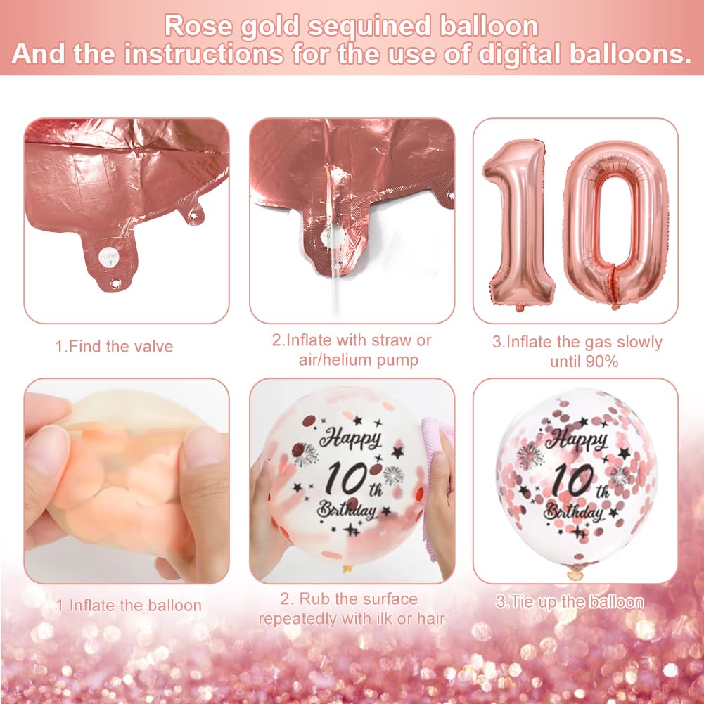 10. Geburtstag Deko Mädchen Rosegold – Mit Zahl 10 Ballon, Wirbeln, Cake Topper & Luftballons
