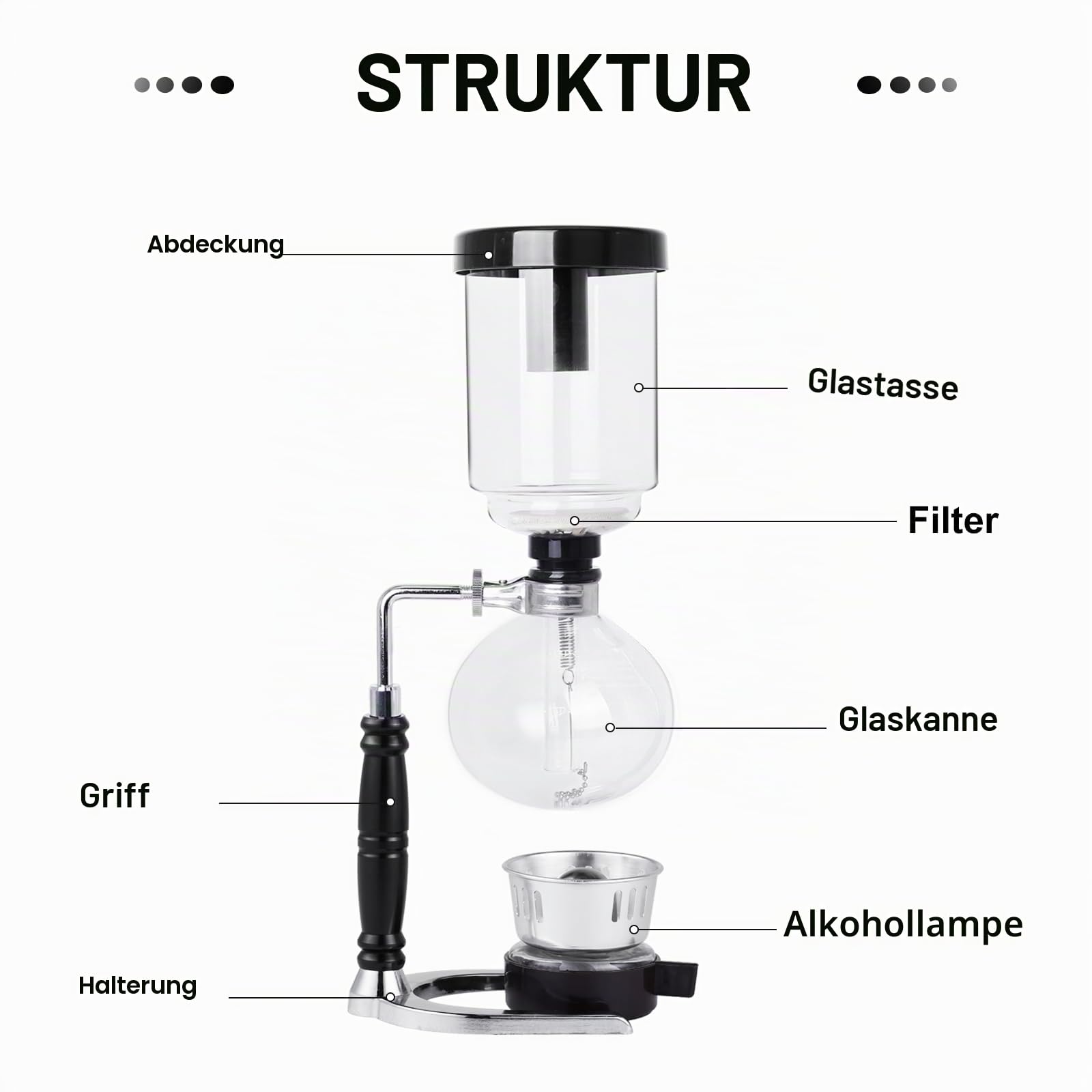 YUCHENGTECH Syphon Kaffeemaschine, Glas, 5 Tassen（600ml）