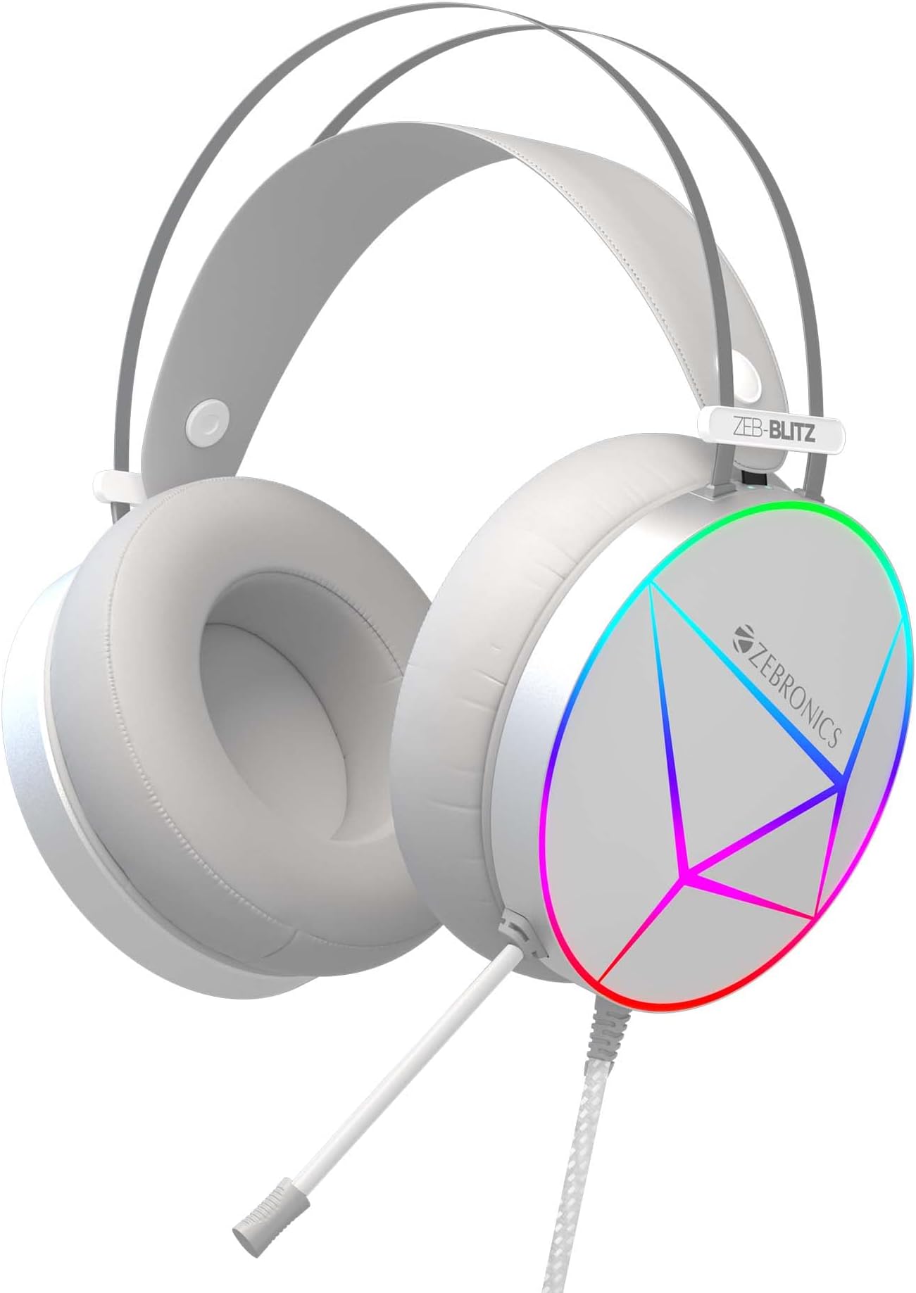 Zebronics Zeb-Blitz USB Gaming Wired Over Ear Headphones with Dolby Atmos, RGB LED, Windows Software, Simulated 7.1 Surround Sound, 2.4 Meter Braided Cable, Flexible mic, Cushions mic (White)