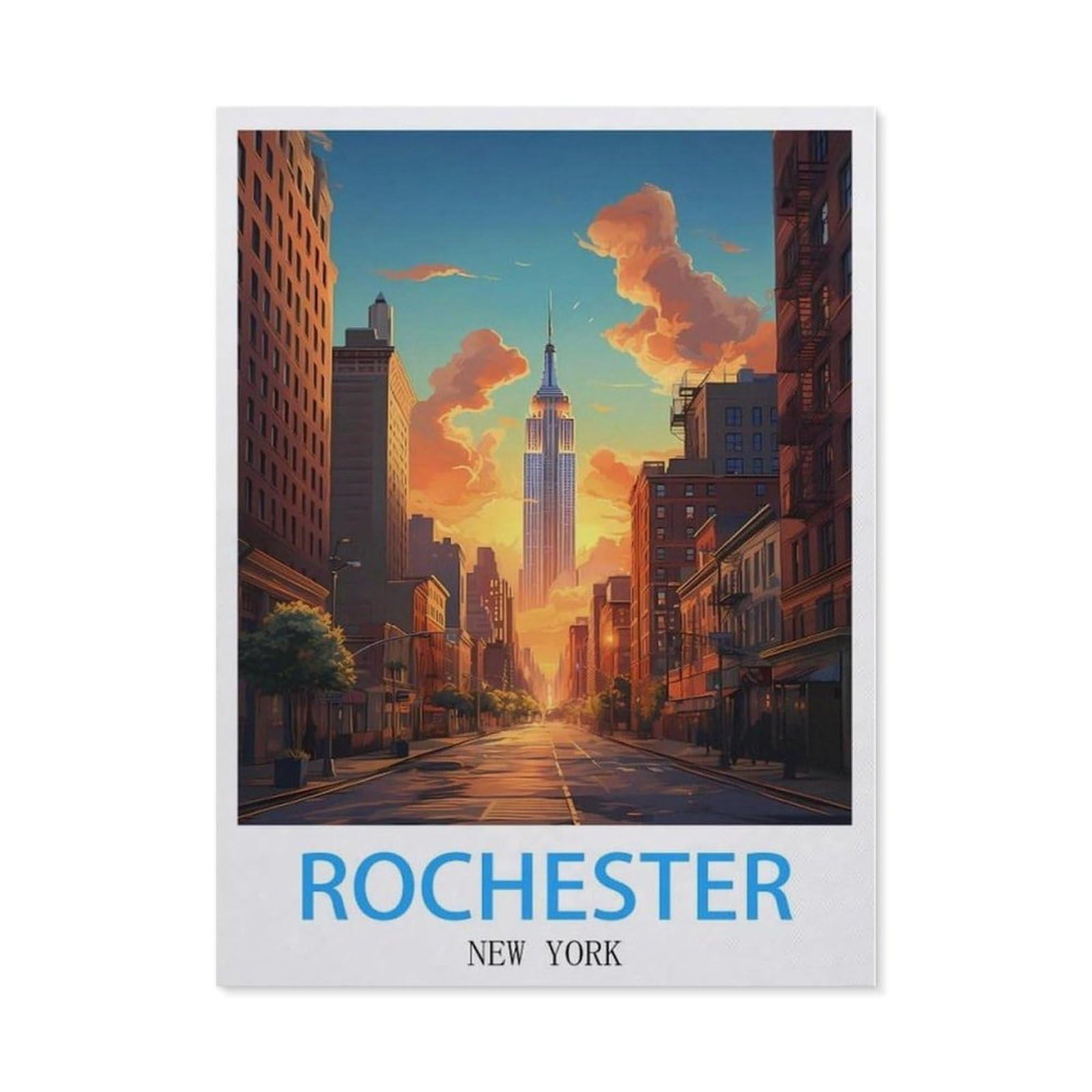 Beayodkp （50 X 60 Cm/19.68 X 23.62 Inches） Full Diamond 5D Diy Diamond Painting，Rochester New York Vintage Travel Poster，3D Diamond Embroidery Cross Stitch Mosaic Needle Works-Cd62