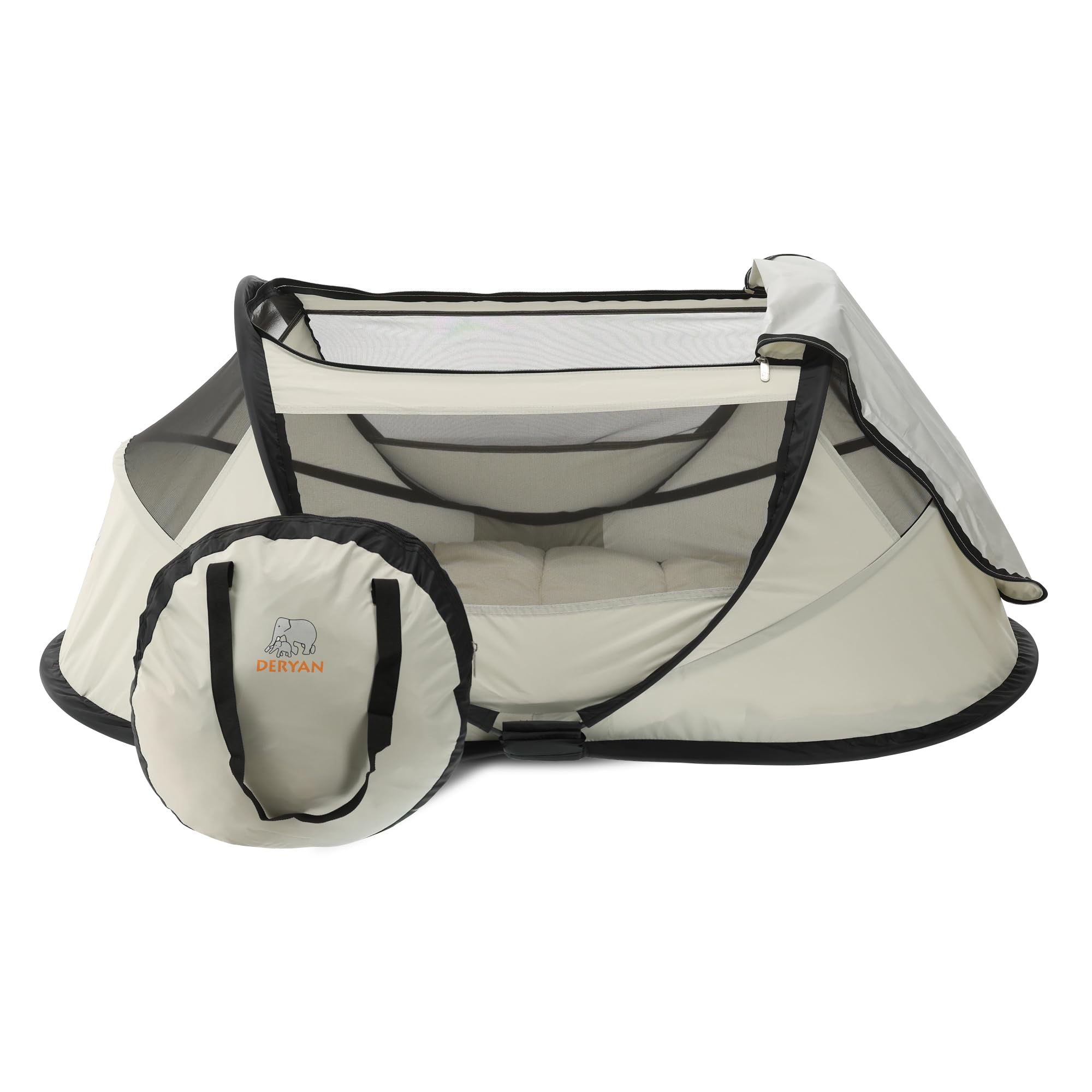 Deryan Lettino da viaggio per bambini a partire dalla nascita fino a 2,5 anni – Tenda pop-up in 2 secondi – con zanzariera e borsa da viaggio – 76 x 46 x 117 cm (avorio)