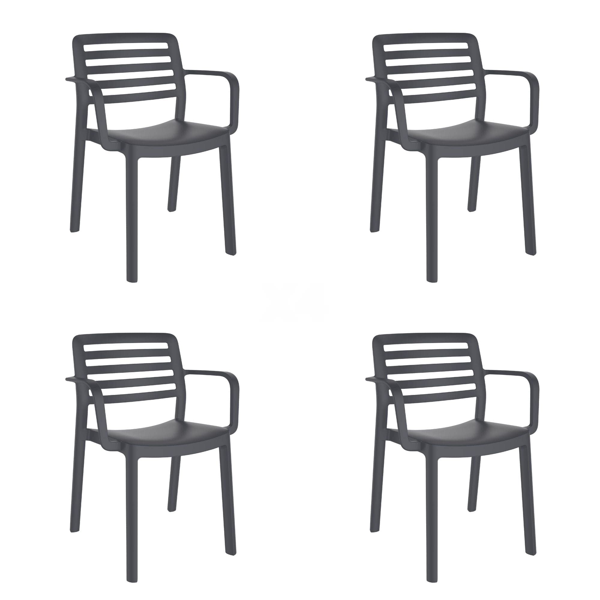 GARBAR Wind Set 4 Silla con Brazos Interior, Exterior | jardín, terraza, balcón, Salon, Cocina, Comedor | diseño, Ligero, apilable | Gris Oscuro