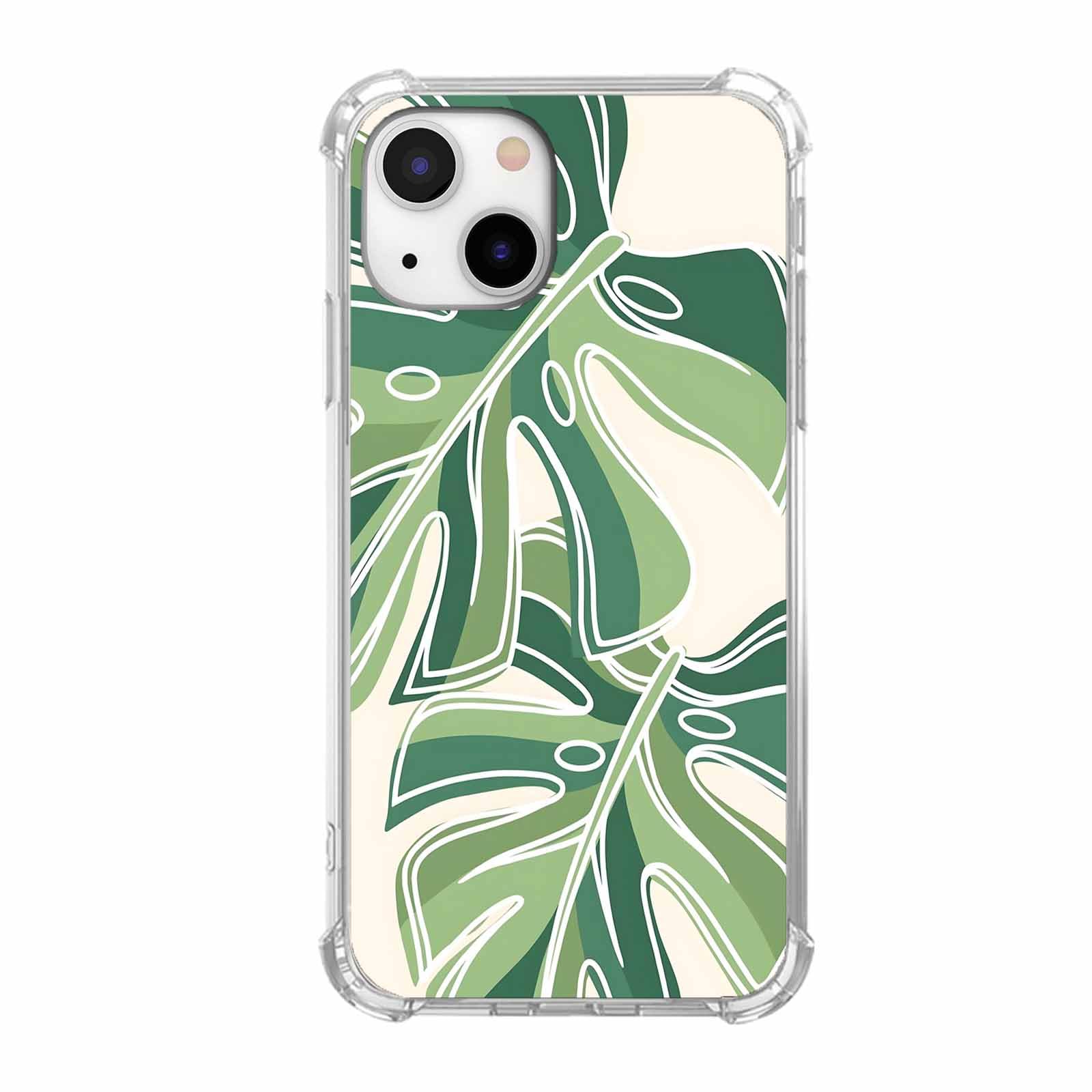 AOSSXIN Monstera Leaves Case Compatible with iPhone 15,Minimalist Plant Line Art Pattern,Trendy TPU Bumper Case for iPhone 15