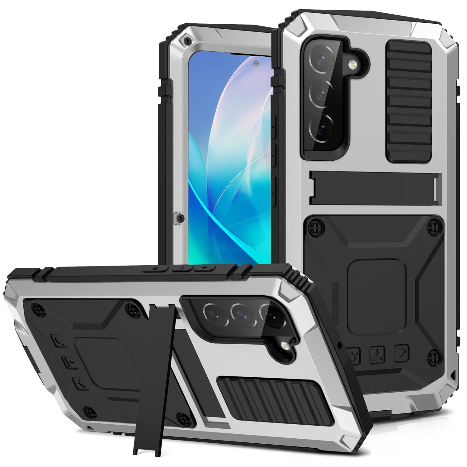 Coque Samsung Galaxy S24 Plus en métal argenté et silicone rigide - 8