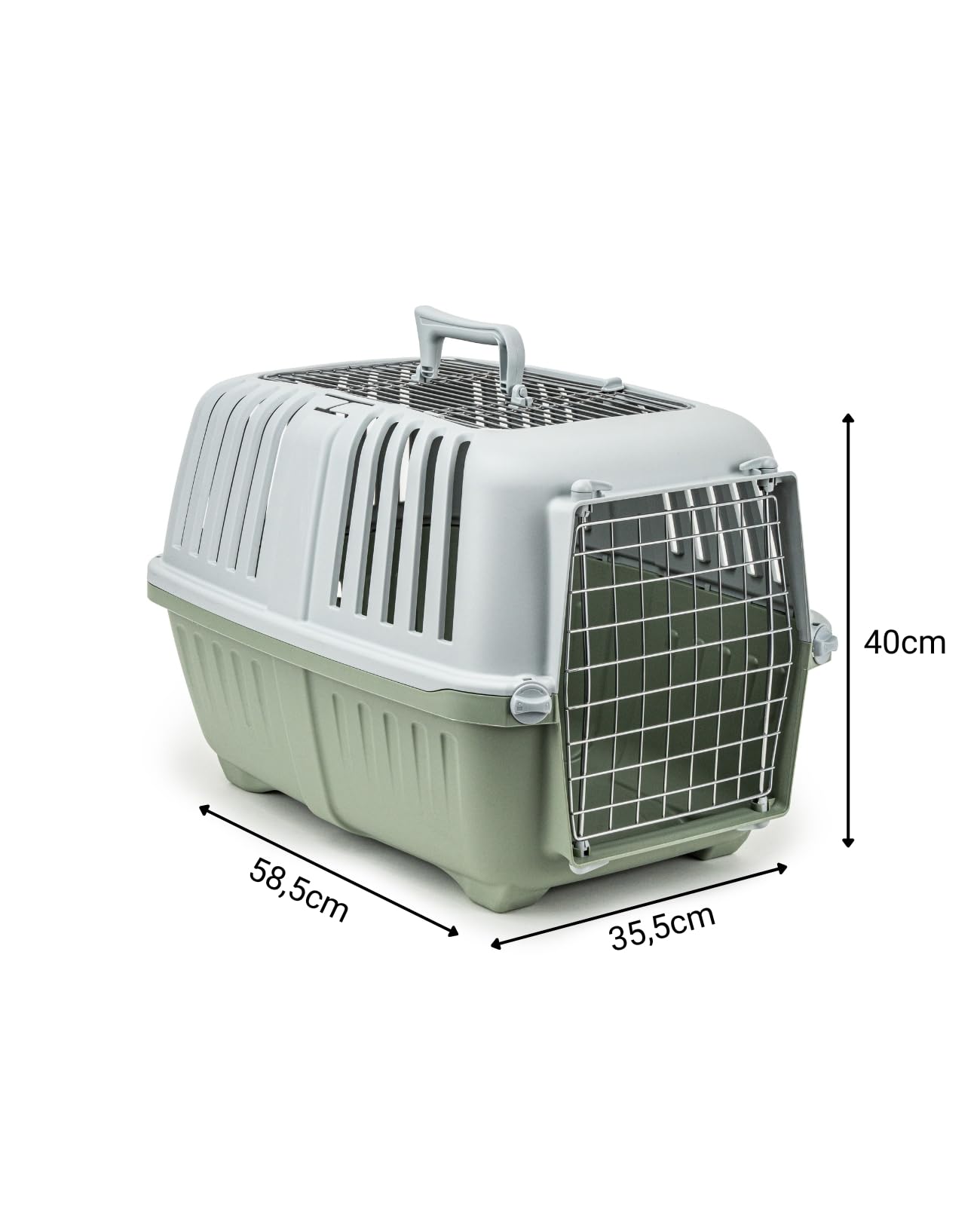lionto Trasportino per cani in plastica con griglia in metallo, 58,5x35,5x40 cm, chiusura pratica e maniglia, per gatti e piccoli animali, fino a 15 kg, verde