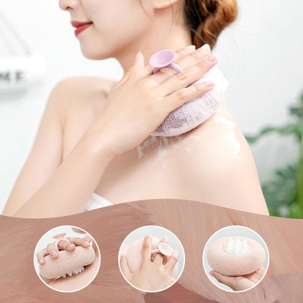 Bola de baño con ventosa de girasol súper suave, esponja de baño corporal exfoliante 3D para adultos y niños, mujeres y hombres, esponja de malla agradable a la piel, cepillo de limpieza de ducha