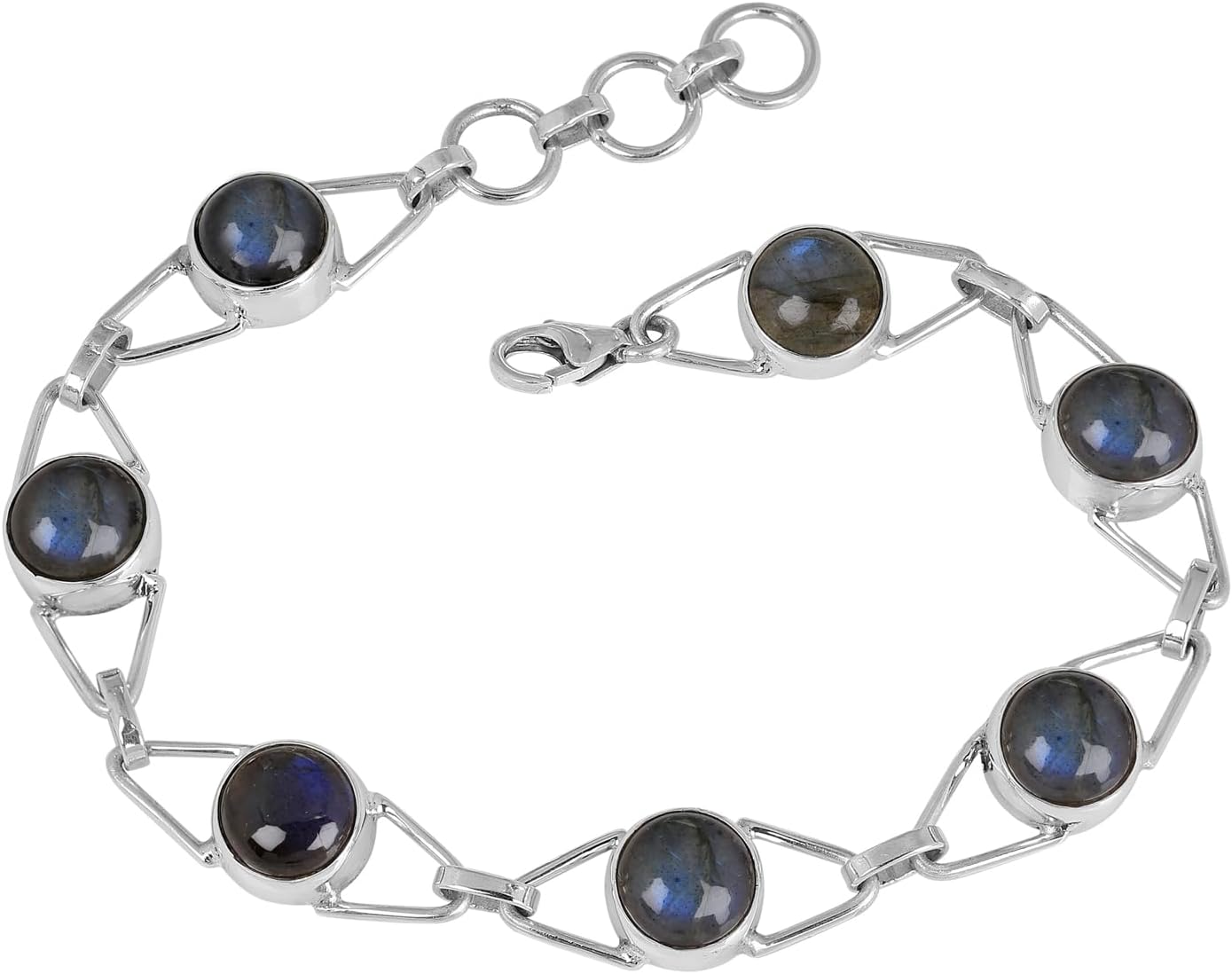 Natural Labradorite Link Bracelet Handmade 925 Sterling Silver Adjustable Jewelry for Women Gift for her