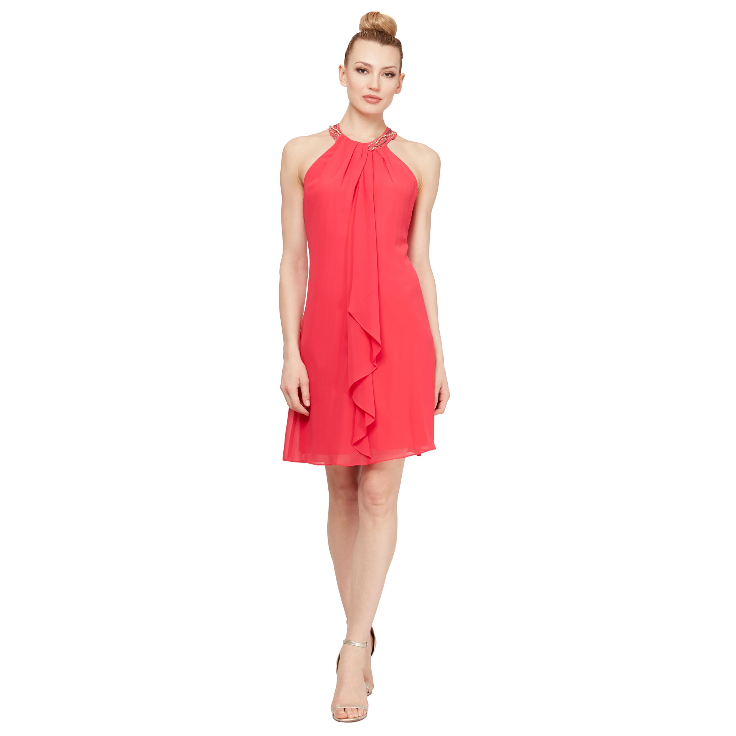 S.L. Fashions Women's Jewel Halter Sheath Dress (Petite and Regular) Special Occasion, Cerise, 14 UK