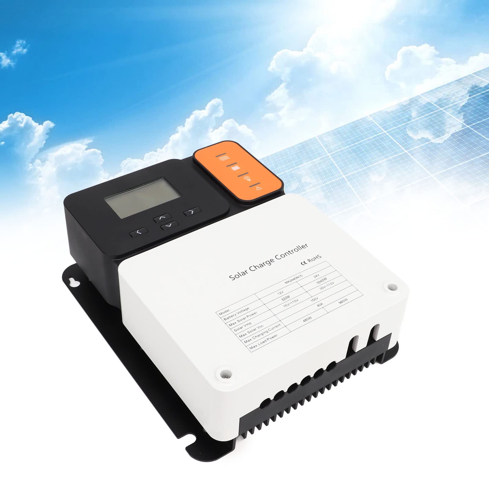 Hyuduo Regolatore di Carica Solare MPPT, Regolatore Batteria Pannello Solare in Lega di Alluminio 40A 12V 24V Automatico, Ingresso Fotovoltaico 150V, , Archiviazione Dati 300 Giorni per Uso Marino