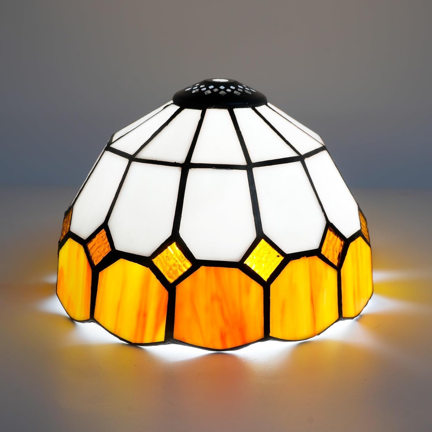 Tiffany Style Lamp Shade Replacement 8 Inch Stained Glass Ceiling Light Shade Simple Check Handcrafted Dome Small Lampshade for Beside Table lamps Pendant Lights Chandeliers(Yellow)