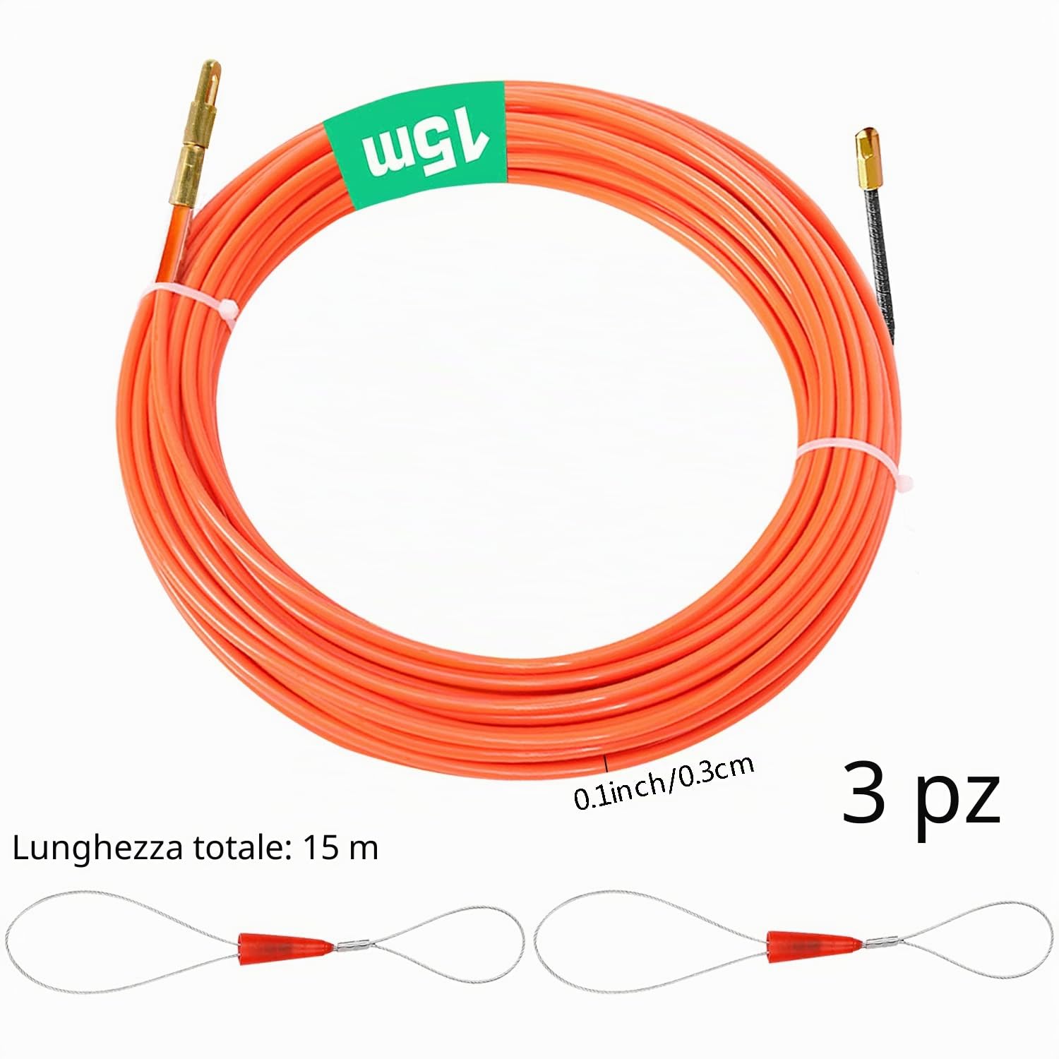 CONNECTION Sonda Passacavi Sonda Elettricista Sonda Tiracavi di Poliestere 15m Sonda Tiracavi con 2 Molla di Guida Molla Elettricista 3mm Kit di Strumenti per l’installazione di Cavi