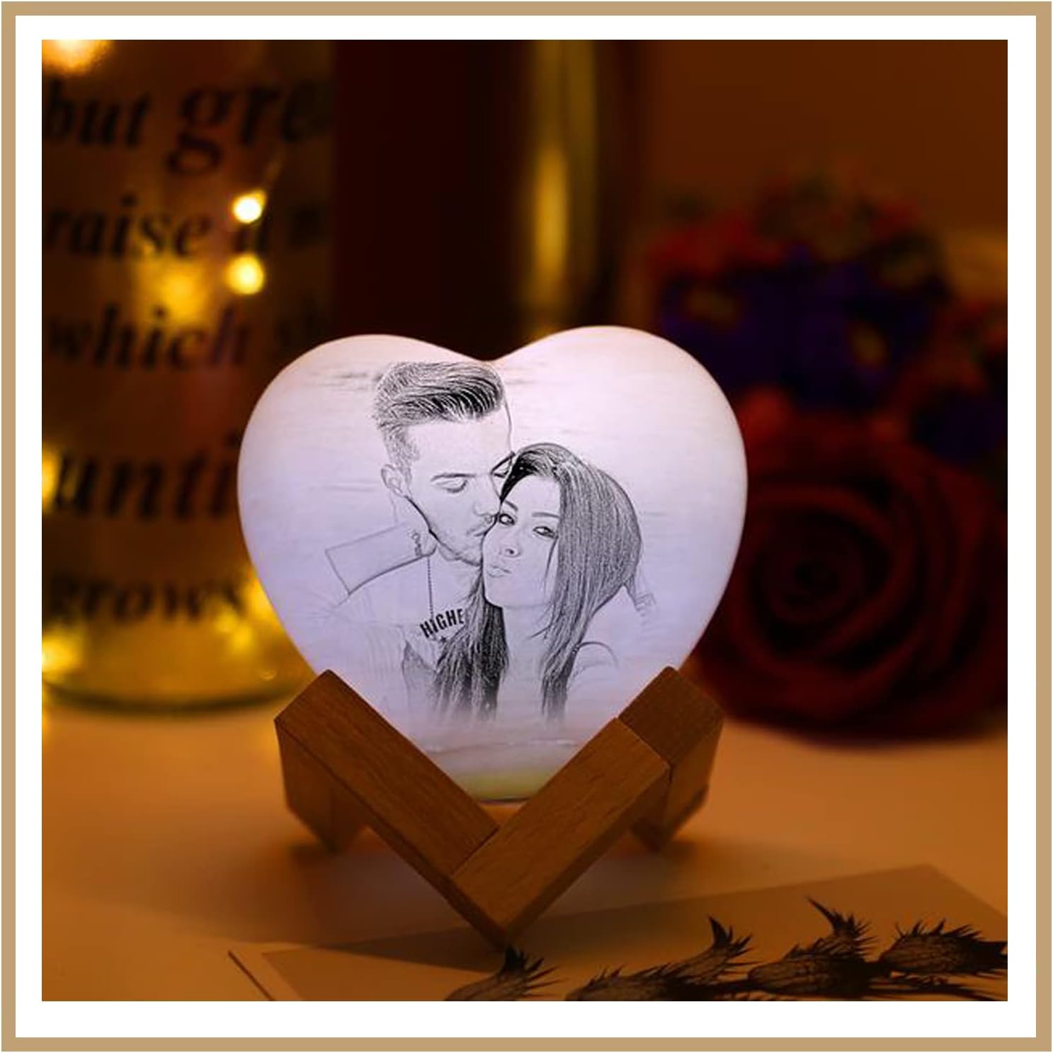 Customized Moon Lamp with Photo&Text,Custom Moon Lamp Heart Shape 3D Printed Moon Night Light Personalized Gifts for Kids Friends Lover Birthday Anniversary Christmas Easter Gifts (2 Colors,18cm/7in)